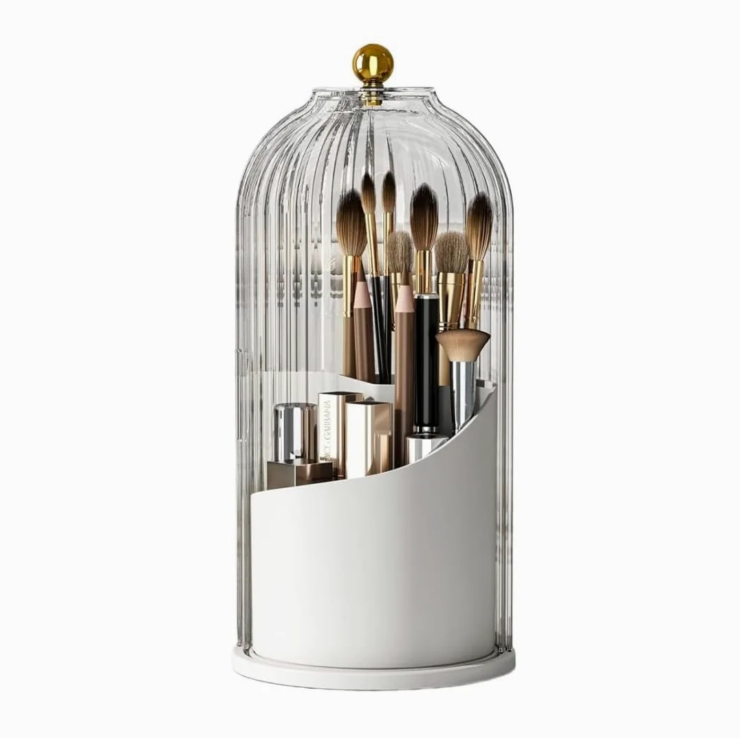 Organizer na Kosmetyki 360-stopniowy Obrotowy Uchwyt Na Pędzle Do Makijażu Z Pokrywką Przezroczysty Organizer Na Pędzle Do Makijażu Do Łazienki Na Biurko Vanity Organizer do Makijażu Sypialni(A)