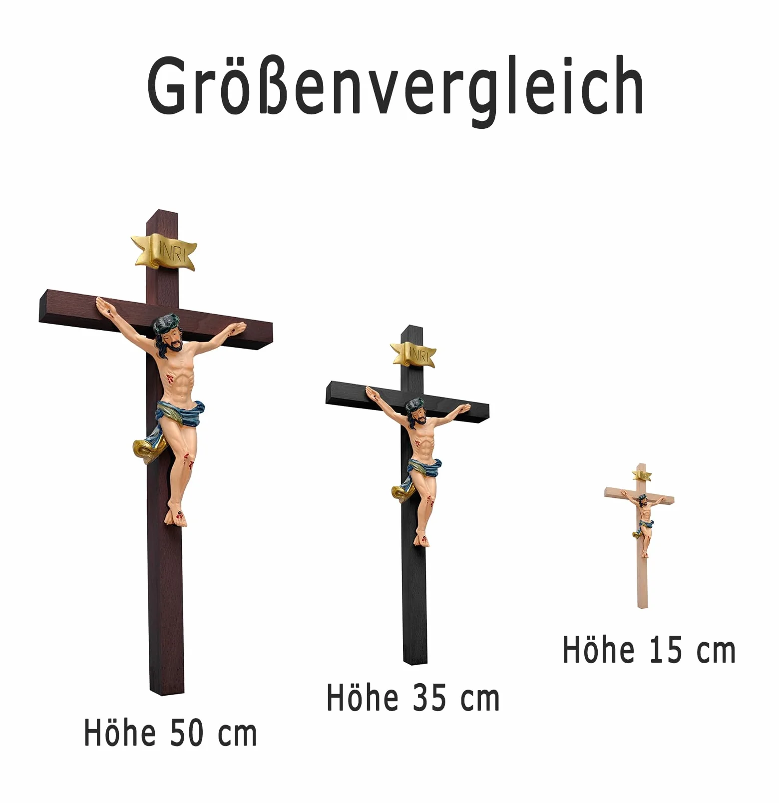 Kaltner Krzyż Ścienny Krucyfiks 53 cm Buk Czarny Figurka Jezus Chrystus Sztuczny Kamień Ręcznie Malowany