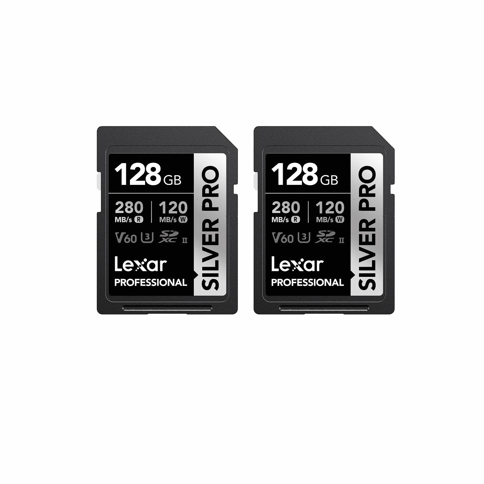 Lexar SILVER PRO karta SD 2 x 128 GB, karta pamięci SD UHS-II, V60, U3, C10, odczyt do 280 MB/s / 120 MB/s, karta SDXC do lustrzanek cyfrowych/aparatu/profesjonalnego fotografa/wideografa/entuzjasty