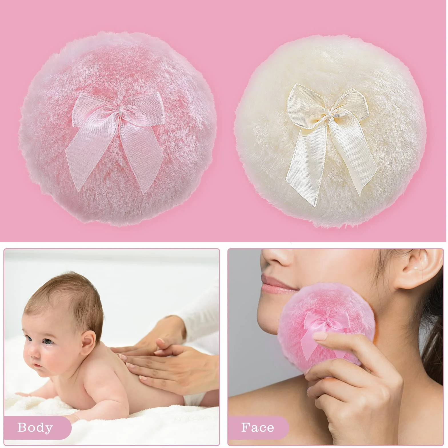 Sibba Duży, puszysty puder, 10 cm, ultramiękki, zmywalny, wielokrotnego użytku, welur, do twarzy, ciała, luźne pudru, narzędzie do makijażu na mokro i sucho (różowy i żółty)