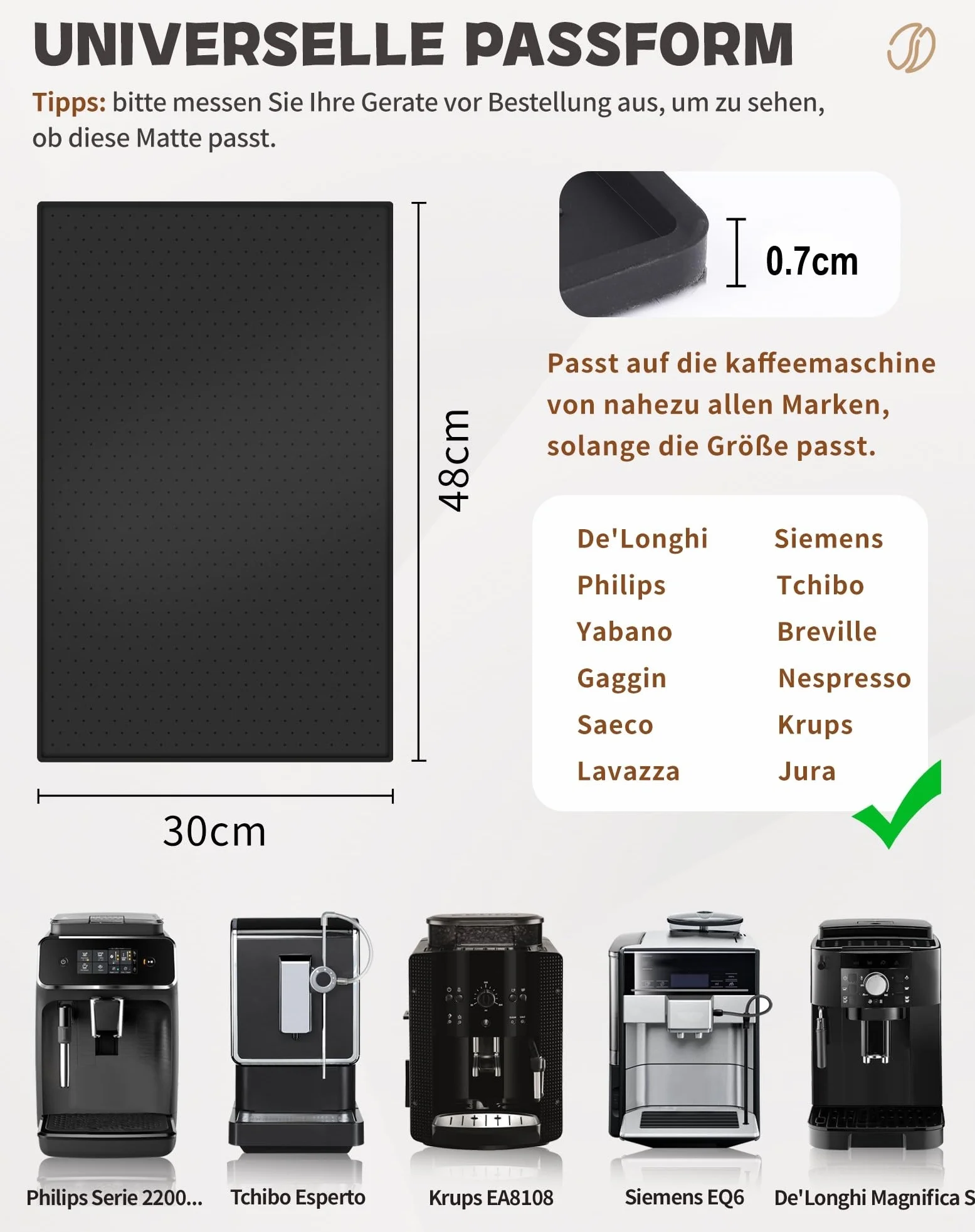 Mata silikonowa pod ekspres do kawy De Longhi Magnifica Philips LatteGo Siemens EQ6 48x30 cm czarna