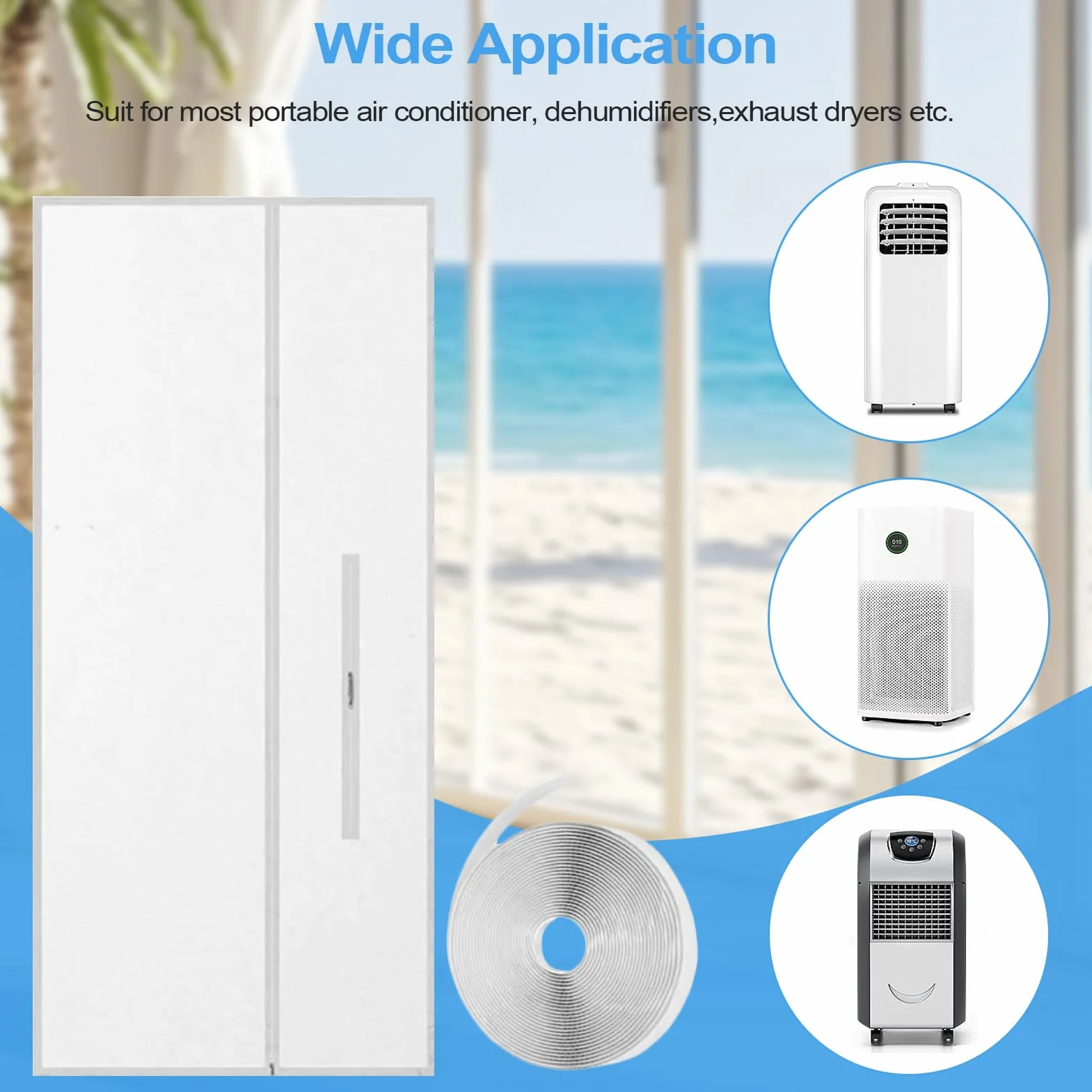 Air Conditioner Window Kit, Airconditionn Door Seal, 82.68x35.43x0.39Inches Oxford Cloth, AC Vent Sealing Hose, Energy saving, Cooling Unit Sealer for Living Room, Bedroom, Kitchen