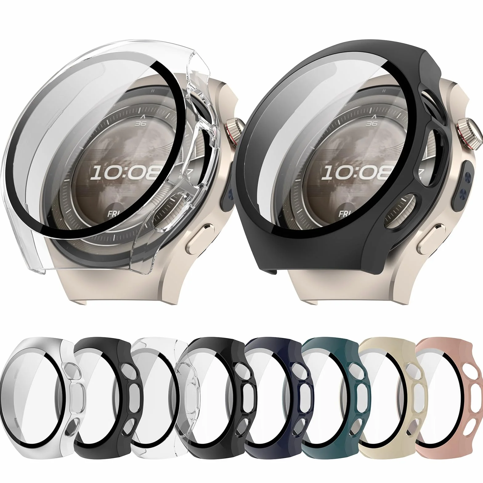 Etui ochronne na Huawei Watch 5 46 mm, twarde etui PC z folią ochronną ze szkła, osłona przeciwświetlna, antyrysowa, antypyłowa, Huawei Watch 5 46 mm