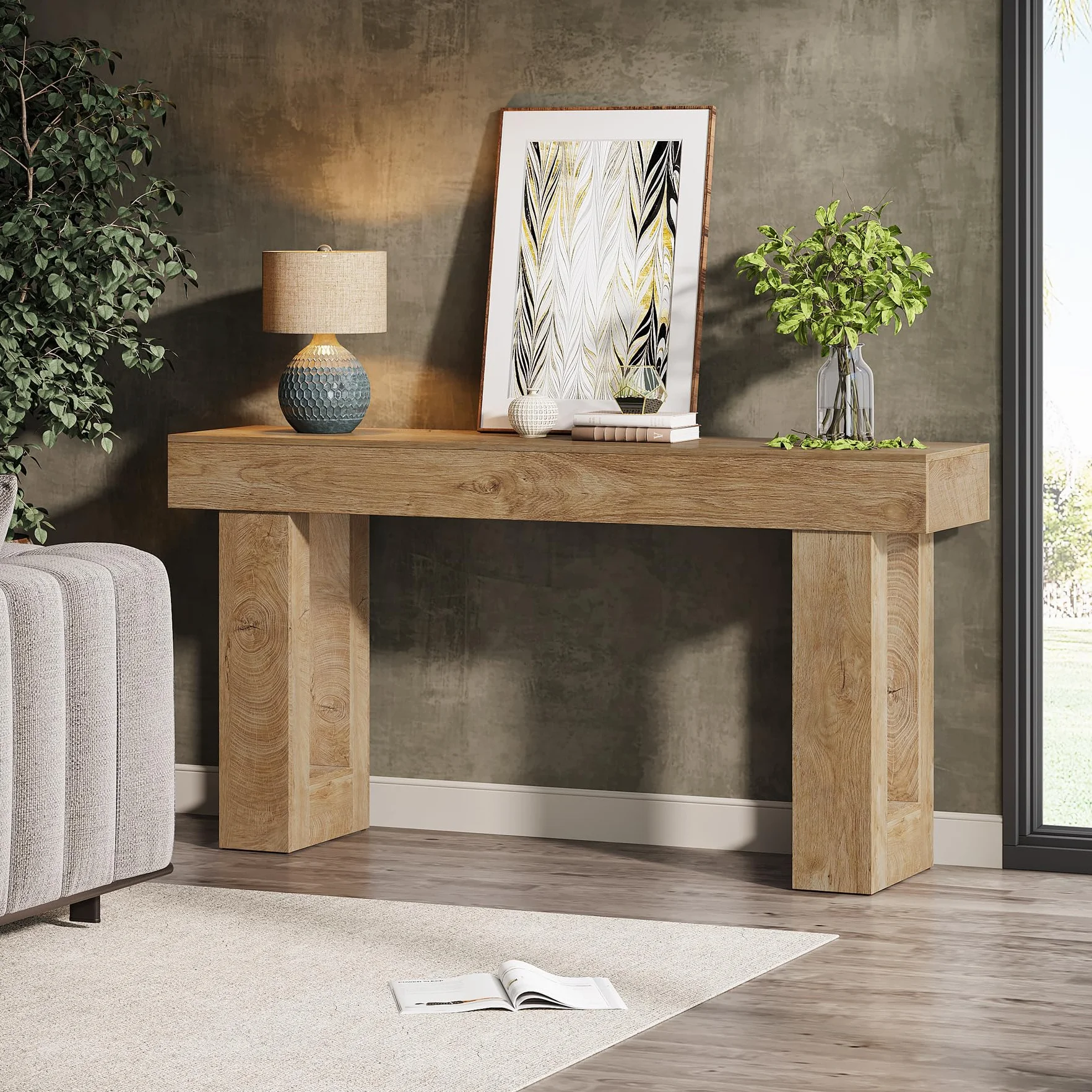 Tribesigns Stolik konsolowy 160 cm drewniany prostokątny naturalny