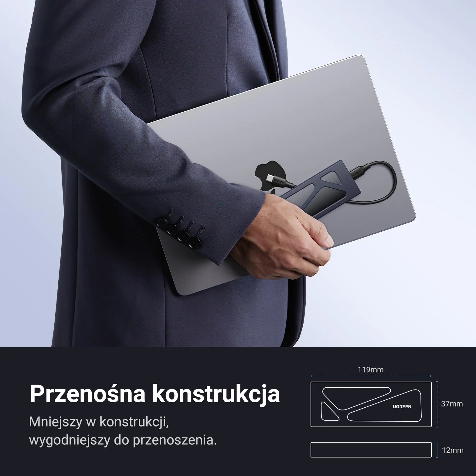 UGREEN Obudowa NVMe M.2 USB 3.2 SSD 10 Gb/s Obudowa M.2 na NVMe PCIe M-Key/M+B Key w 2230/2242/2260/2280 z Kablami USB C do C i USB A do C (Czarny)