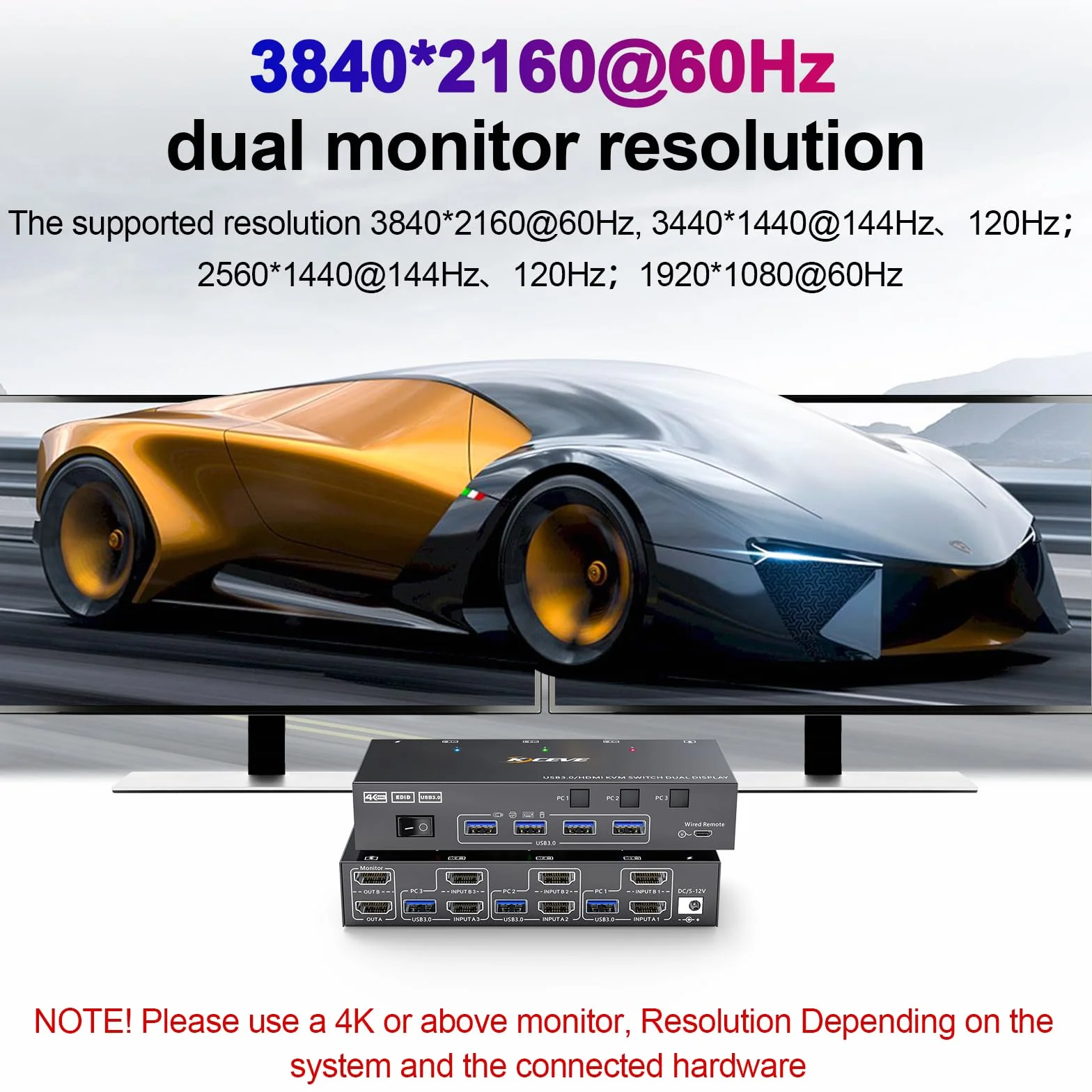 Przełącznik KVM HDMI 2 monitory 3 komputery 4K przy 60 Hz, symulacja EDID, podwójny monitor Przełącznik KVM dla 3 komputerów Udostępnij 2 wyświetlacze i 4 porty USB 3.0, przewodowy pilot i kable