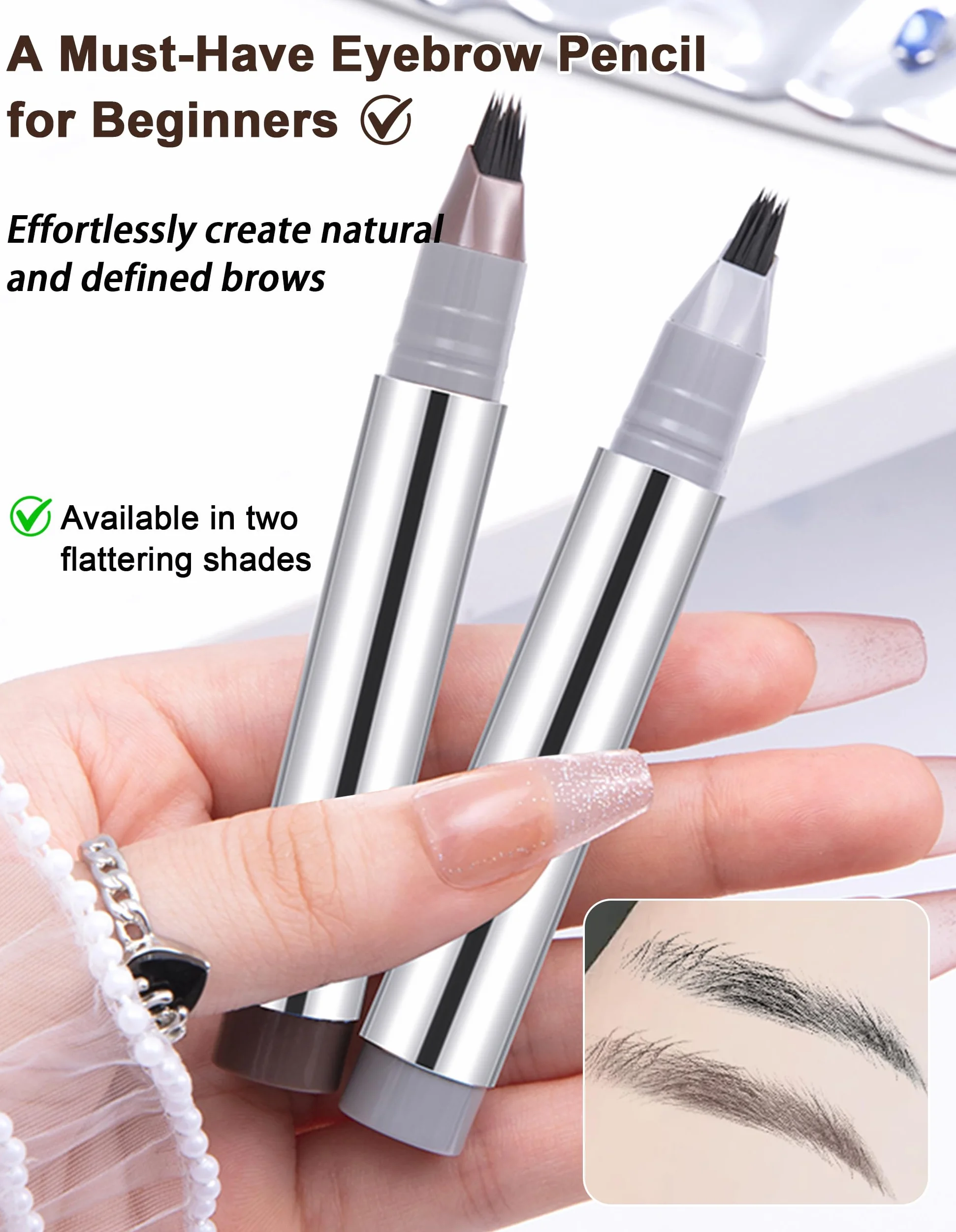 Erinde Braun Microblading kredka do brwi, trwała, wodoodporna i odporna na wycieranie, naturalne i zdefiniowane brwi, z mikrorozgałęzionym aplikatorem #02