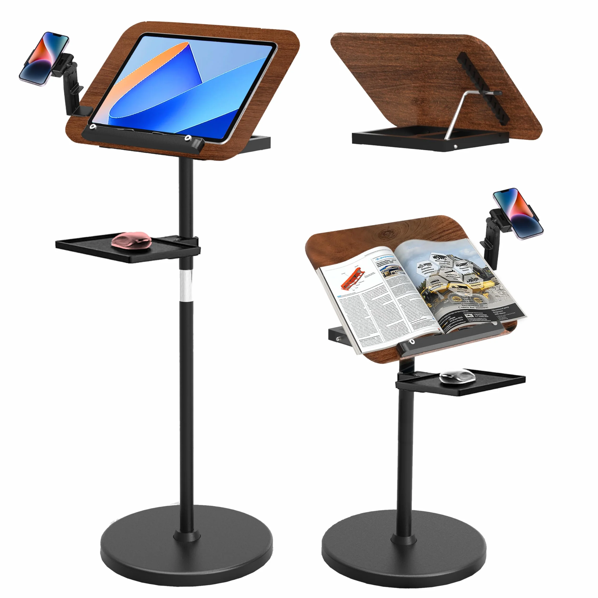 Regulowany stojak muzyczny 2 w 1 na nuty, pulpit i podłogę, podwójne zastosowanie, taca i klipsy na strony arkusza muzycznego, przepisy kulinarne, tablet, laptop