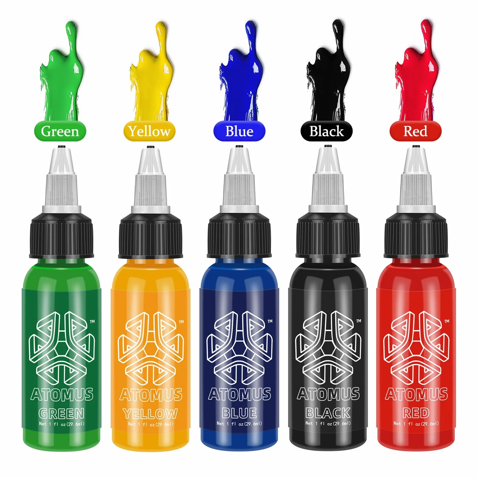 ATOMUS Zestaw 5 Kolorów Tuszu do Tatuażu 1oz 30ml - Naturalny Pigment Roślinny do Makijażu Permanentnego i Tatuaży