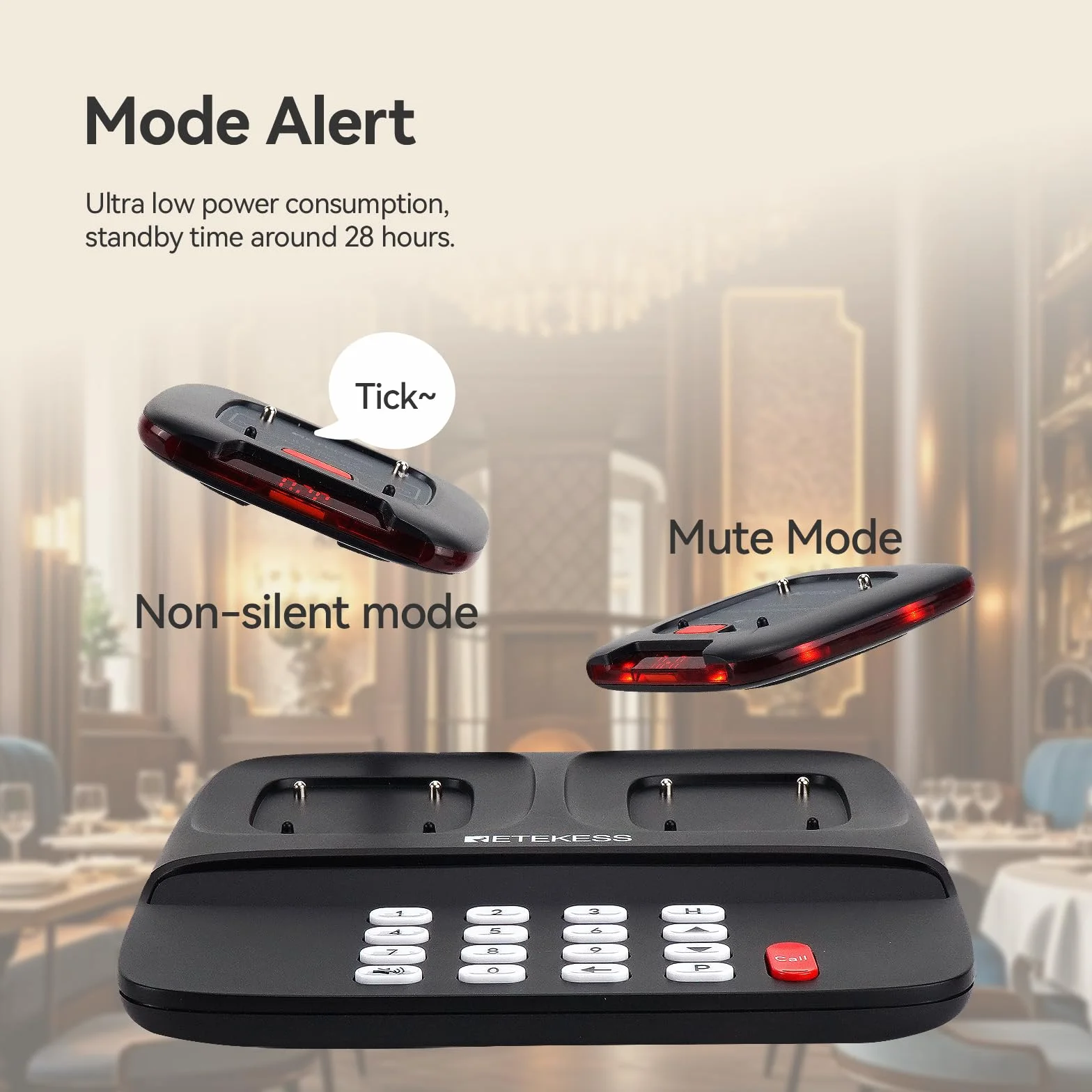 Retekess TD183 Bezprzewodowy System Przywoławczy, Pager z Podwójnym ładowaniem, Pager 30H 300mAh, FSK Long Distance 800M, Buzzer Pagera, Zapytanie o Historię Połączeń, Szpital, Logistyka