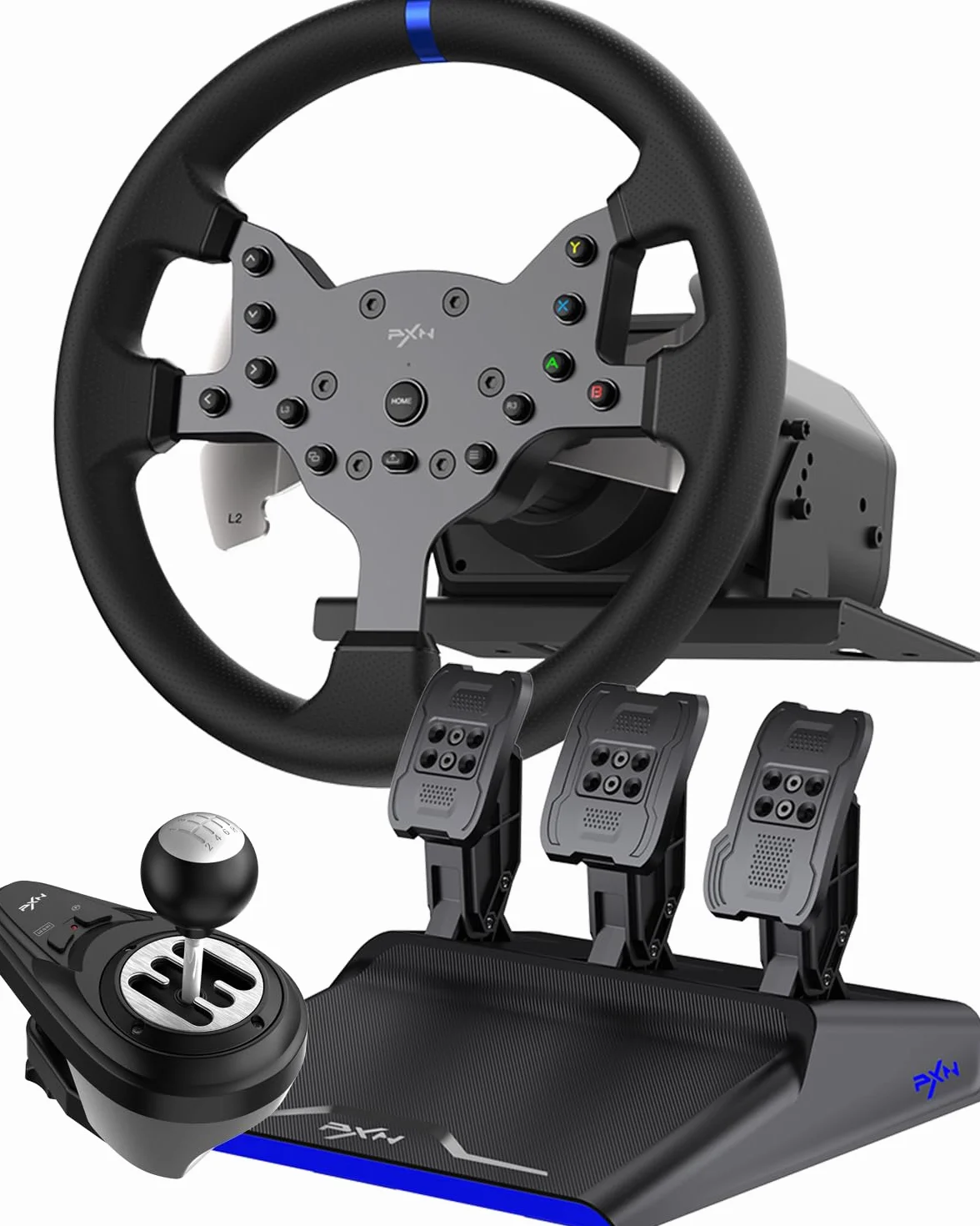 PXN V99 Kierownica do gier, Driving Force Feedback Kierownica z pedałami i zmianami - 3,2 nm, 270° i 900°, 11,8 cala, 4 peddle Shifters, narzędzia APP - wyścigowa kierownica do PC, Xbox, PS4