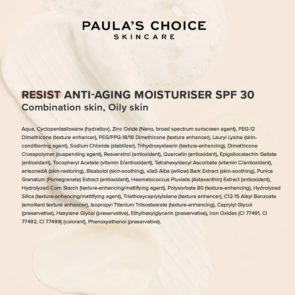 Paula's Choice RESIST Przeciwstarzeniowe Krem Nawilżający SPF 30 - Lekko Barwiony Matowanie Krem na Dzień - Mineralna Ochrona Słońcem z Tlenek Cynku - Skóra Mieszana i Tłusta - 60 ml