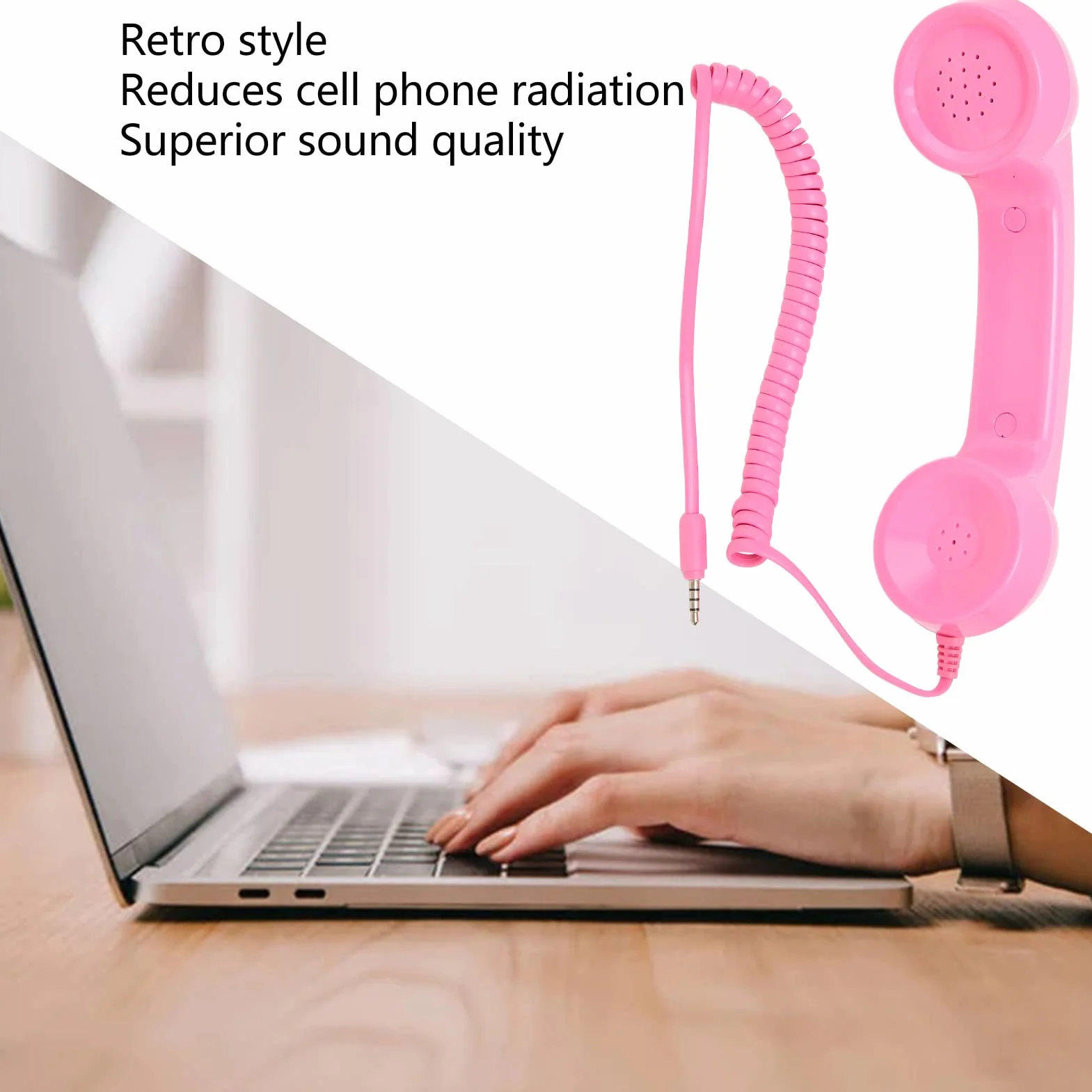 Słuchawka Telefoniczna w Stylu Retro, Przycisk Odbierania Jednym Dotknięciem, Odporna na Promieniowanie Wtyczka Dźwiękowa 3,5 Mm z Przewodem Spiralnym o Długości 1 M, Odpowiednia
