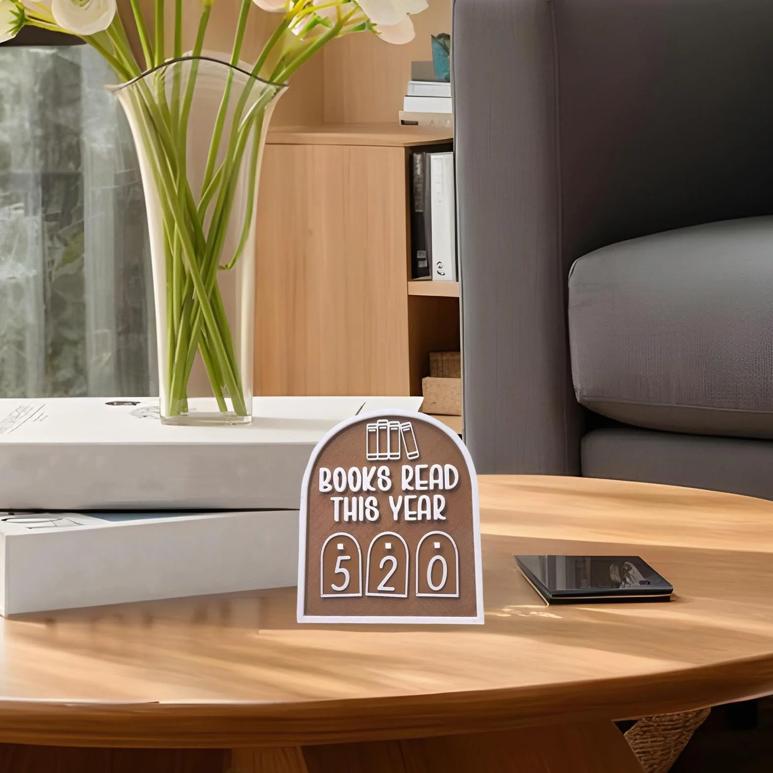 Modern Book Tracker Ornament for Book Lovers, Up to 999 Books Read Display, 4.72x5.67 Inches
