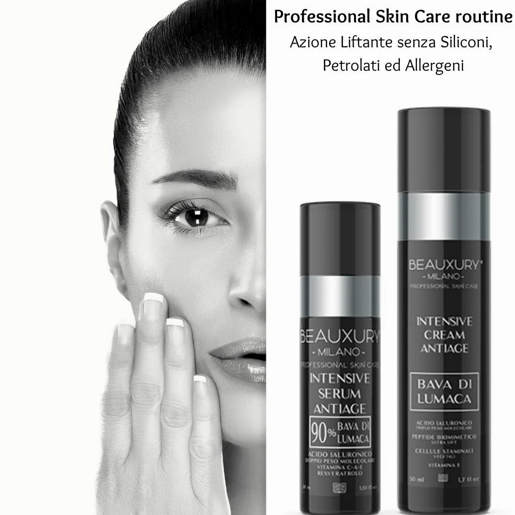 Beauxury Milano Serum przeciwzmarszczkowe do twarzy ze ślimakiem 90% i kremem przeciw starzeniu, efekt unoszący się i unoszący się z kwasem hialuronowym – zestaw Normalizujący Sebo, idealny do skóry