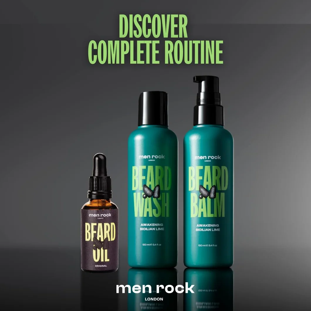 Men Rock Awakening Beard Balm, Perfect as a Leave in Conditioner and Softner, Deeply Conditions Beard Hairs Whilst Hydrating the Skin Underneath, Zesty Sicilian Lime and Caffeine Fragrance 100ml