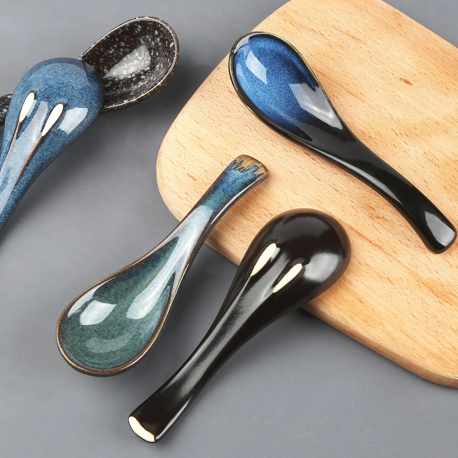 Zestaw 5 azjatyckich łyżek do zupy, japońskie łyżki ceramiczne, w stylu retro, chińska łyżka do zup, pierogów i potraw jednogarnkowych, idealna do gospodarstwa domowego i jadalni