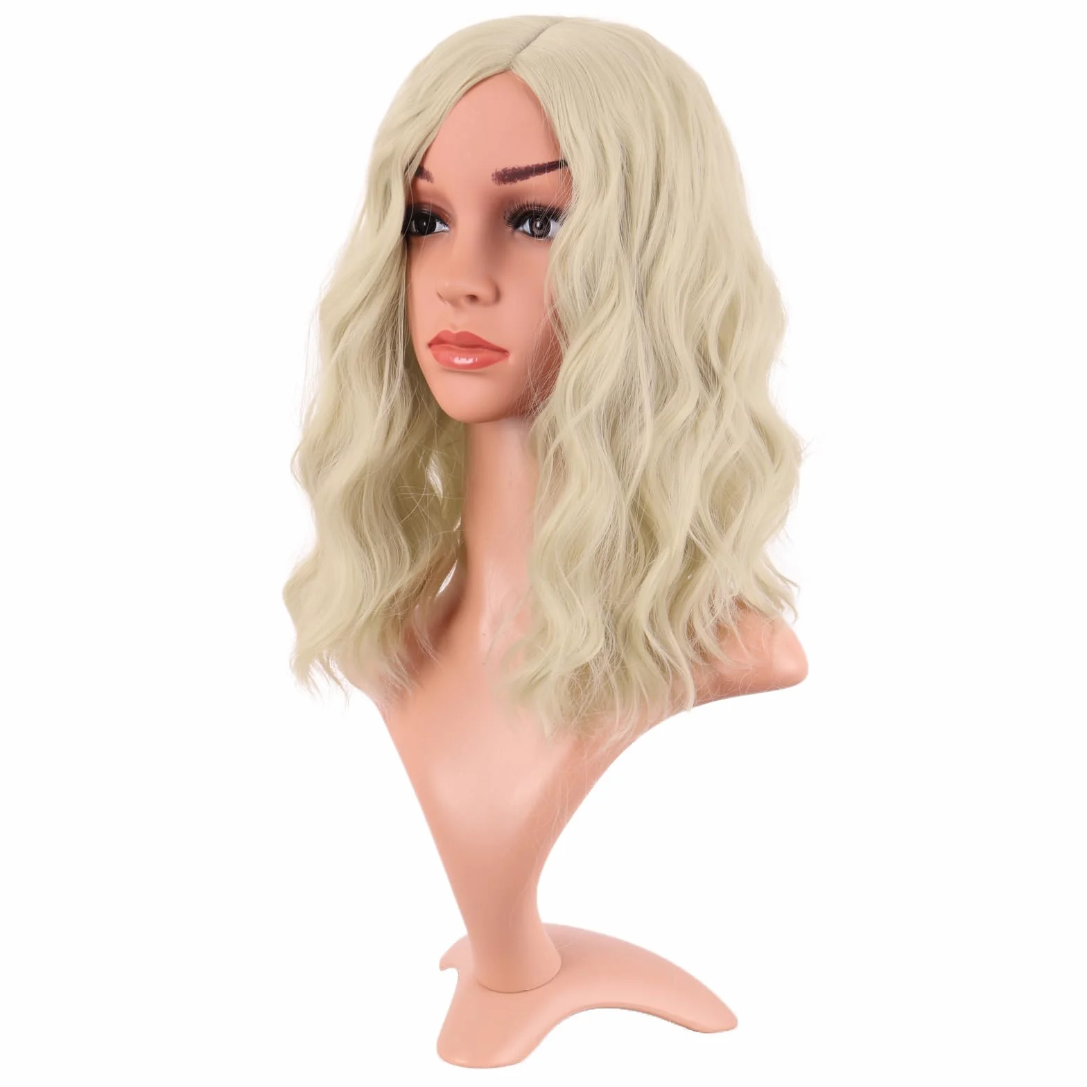 MapofBeauty 14 Cal / 35 cm Bob Wavy Krótkie kręcone ciało Fala Cosplay Anime syntetyczne włosy impreza peruki (blond)
