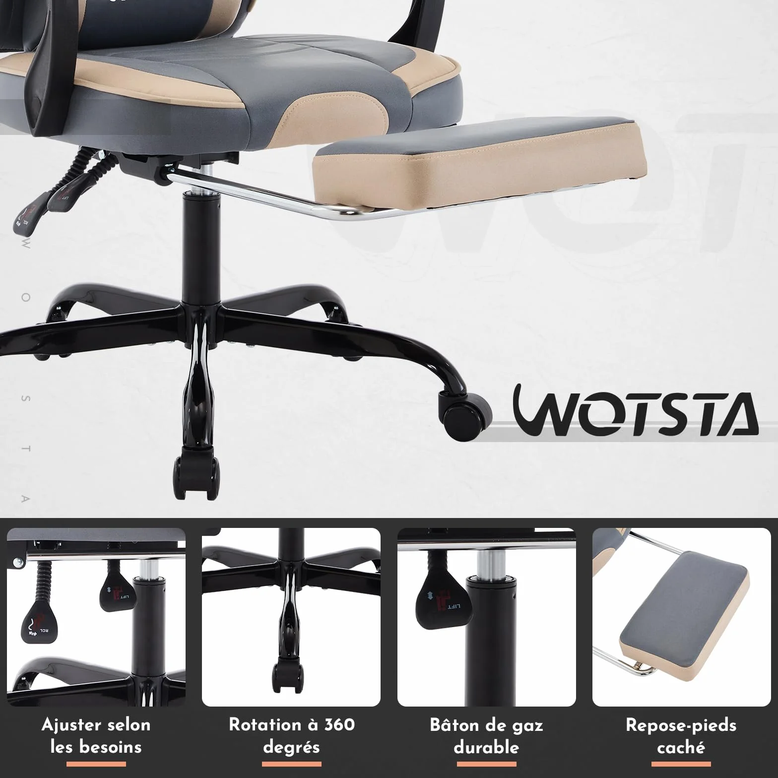 Fotel gamingowy z masażem lędźwiowym, wysuwany podnóżek, odchylane oparcie 135°, obciążenie 120 kg