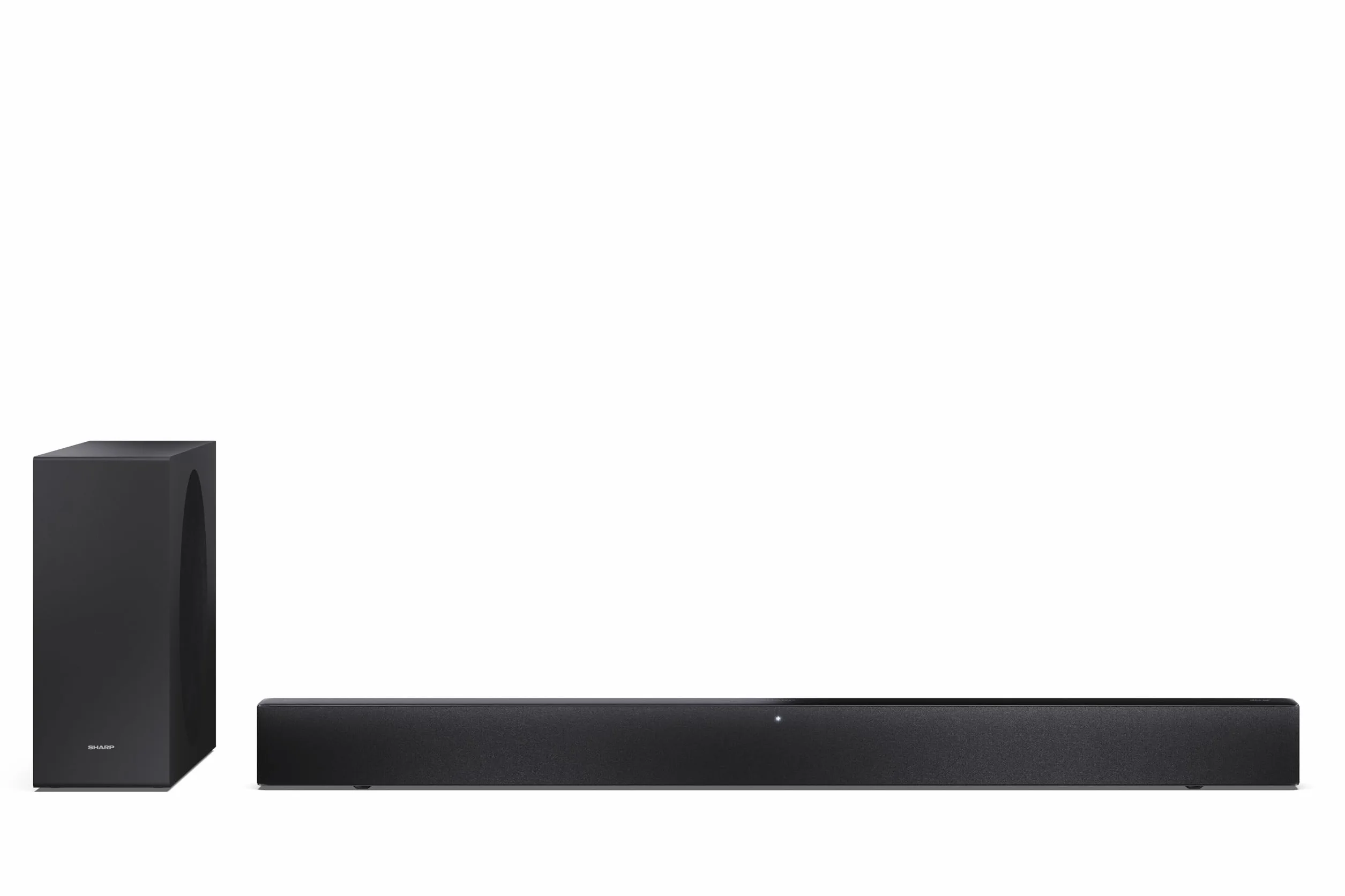 SHARP HT-SBW310 2.1-kanałowy ultracienki bezprzewodowy subwoofer, ROKU Ready, maks. moc 330 W – Dolby Atmos, DTS Virtual:X, HDMI eARC, Bluetooth 5.3, odtwarzanie przez USB, montaż na ścianie – czarny