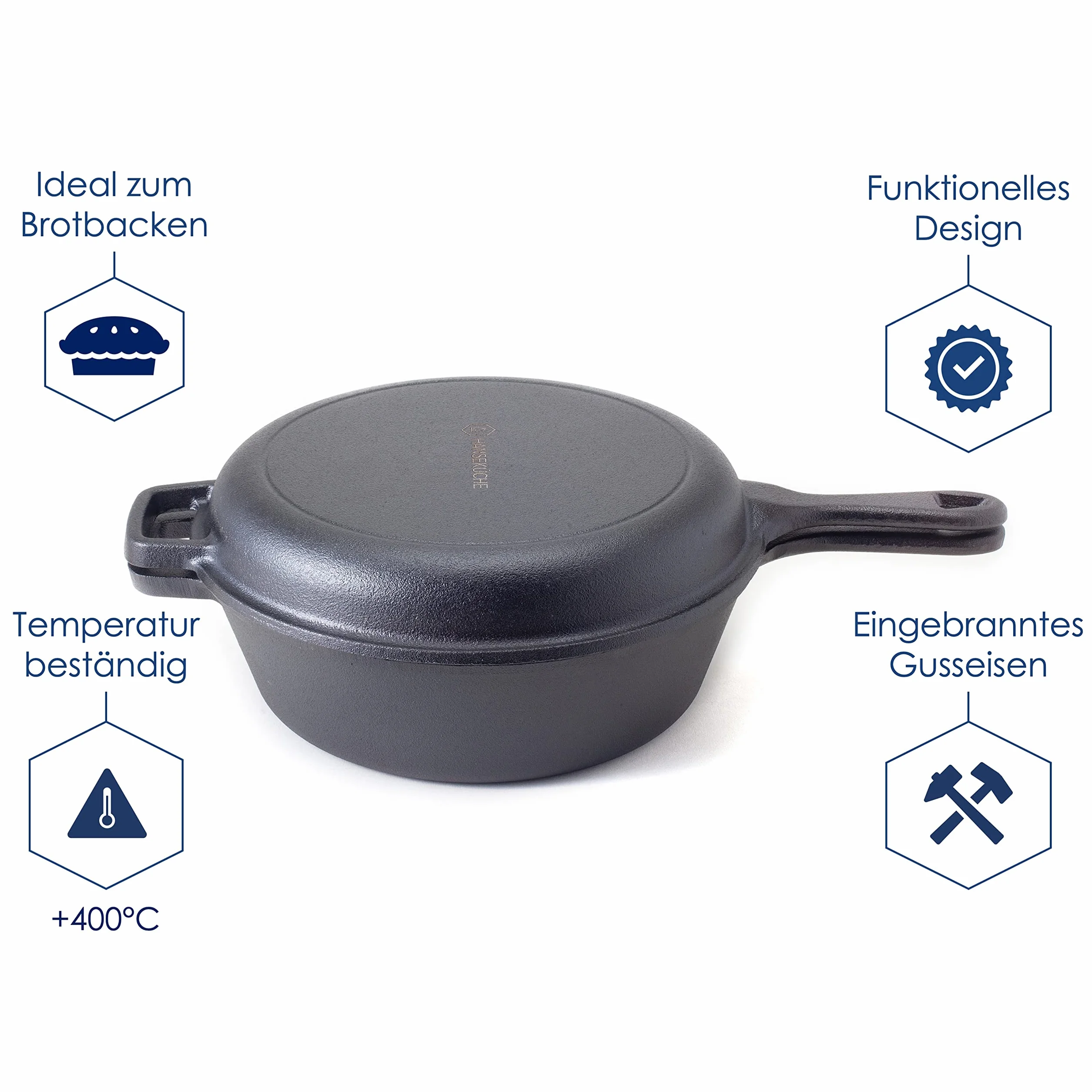 Hanseküche Rondel żeliwny 2 w 1 Ø 26 cm garnek z patelnią