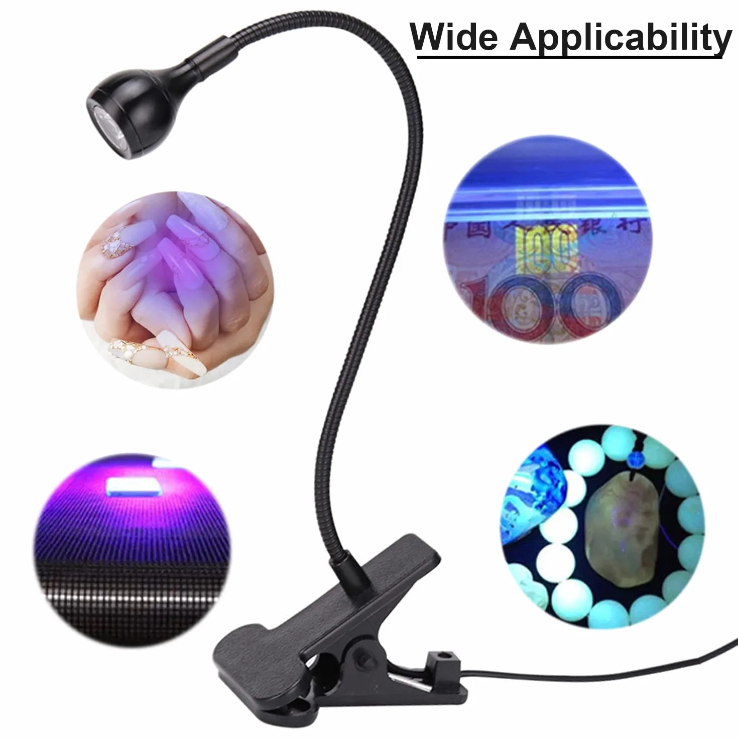 Lampa LED do paznokci, 3W UV LED, suszarka UV do paznokci żelowych, 3W LED ultrafioletowe światło z klipsem