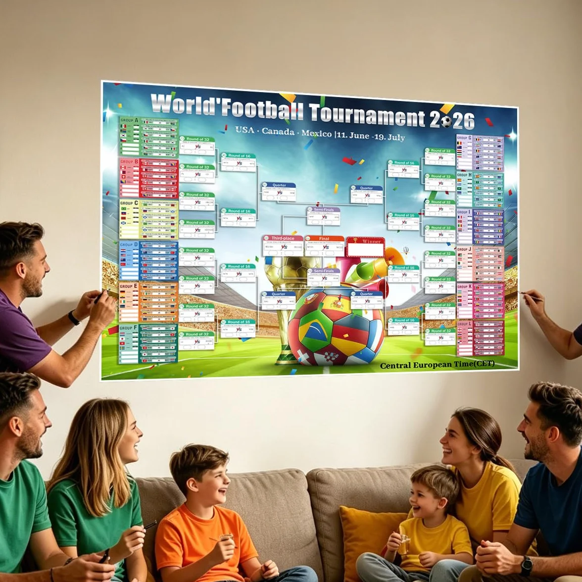 Plan meczów MŚ 2026 terminarz ścienny 95 x 75 cm z naklejkami korekcyjnymi 48 drużyn