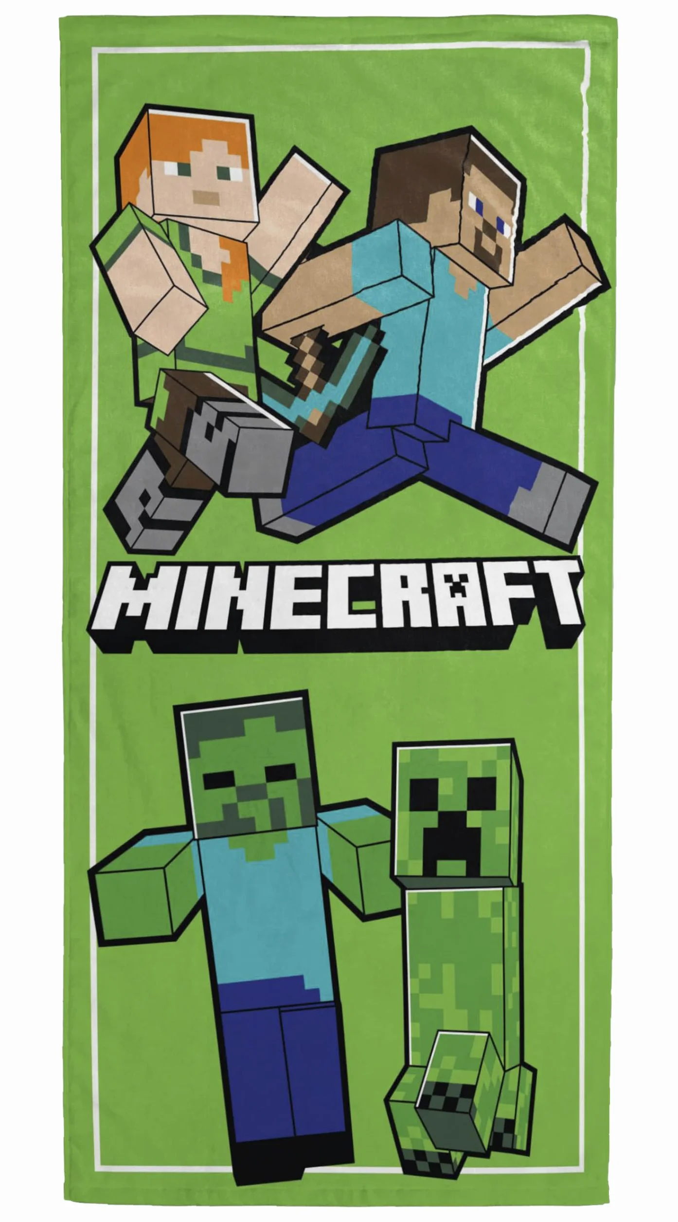 Jay Franco Kids Minecraft 100% bawełniany ręcznik plażowy – 71 x 147 cm, super miękki ręcznik kąpielowy, basenowy i podróżny, oficjalny produkt licencjonowany, zielony