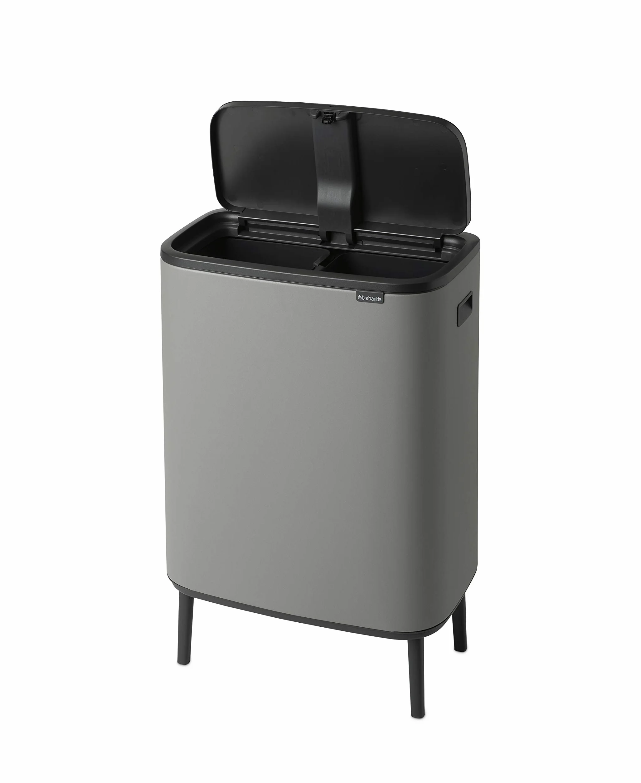 Brabantia - Bo Touch Bin High 2x30L - Duży Kosz na Śmieci do Kuchni - Otwieranie Soft-Touch - Podwójny Kosz z Wyjmowanymi Wewnętrznymi Wiadrami - Dołączone Worki na Śmieci - Grey - 55 x 31 x 82 cm