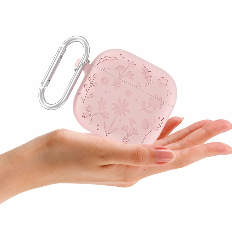 Urocze etui do Apple do AirPods 4 2024, 3D kwiat silikonowe miękkie etui na słuchawki pokrowiec ochronny z karabińczykiem do etui ładującego AirPods 4