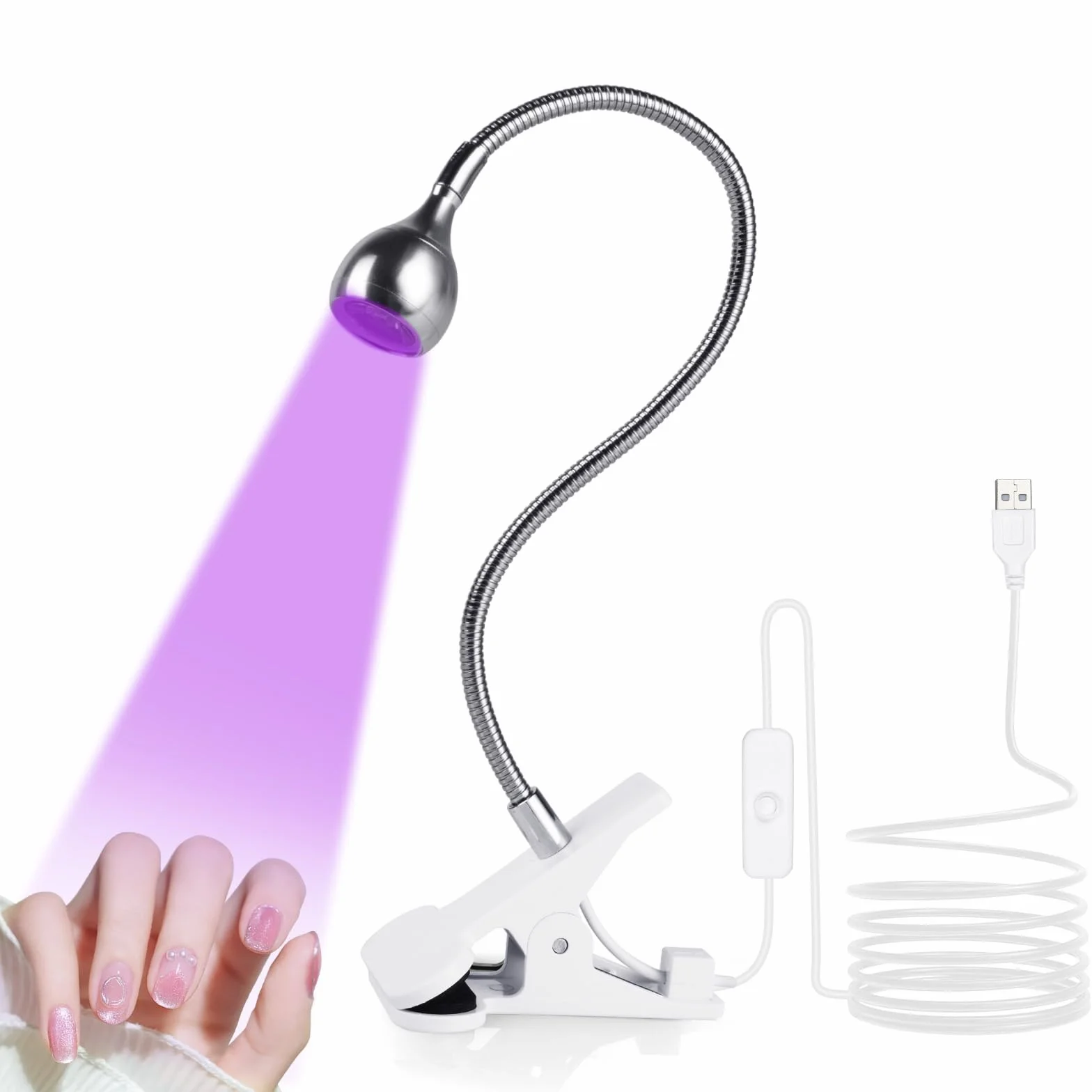 LOPHE Mini lampa UV do paznokci, małe lampy UV do paznokci żelowych, lampa utwardzana klejem UV 3 W, z klipsem zabezpieczającym, ładowalna, mini USB, przenośna lampa do paznokci LED, prezent dla