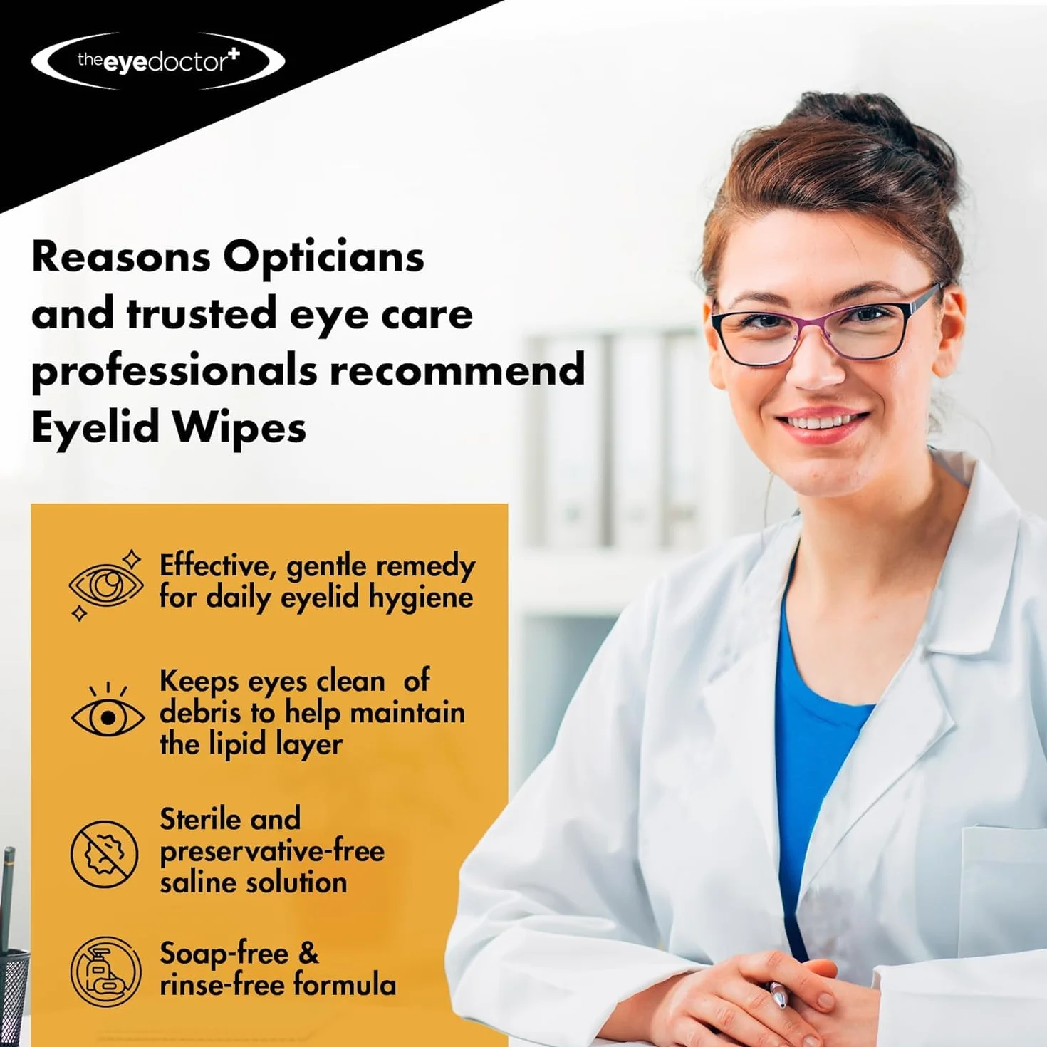 The Eye Doctor Chusteczki do powiek - 40 x pojedynczo owinięte chusteczki do oczyszczania powiek - odpowiednie do stosowania z wrażliwymi oczami, suchymi oczami, zapaleniem powiek i MGD - nie zawiera
