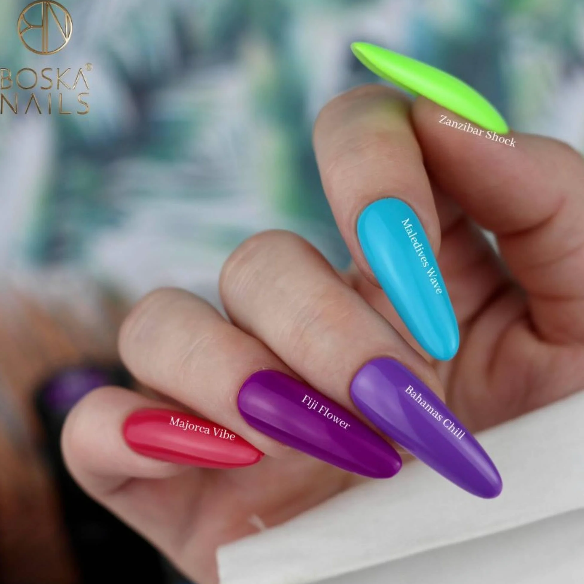 Boska Nails Island Paradise Hybrid zestaw lakierów do paznokci, kolekcja 8 neonowych i pastelowych kolorów, letni manicure, trwały do 3 tygodni, 6 ml butelki