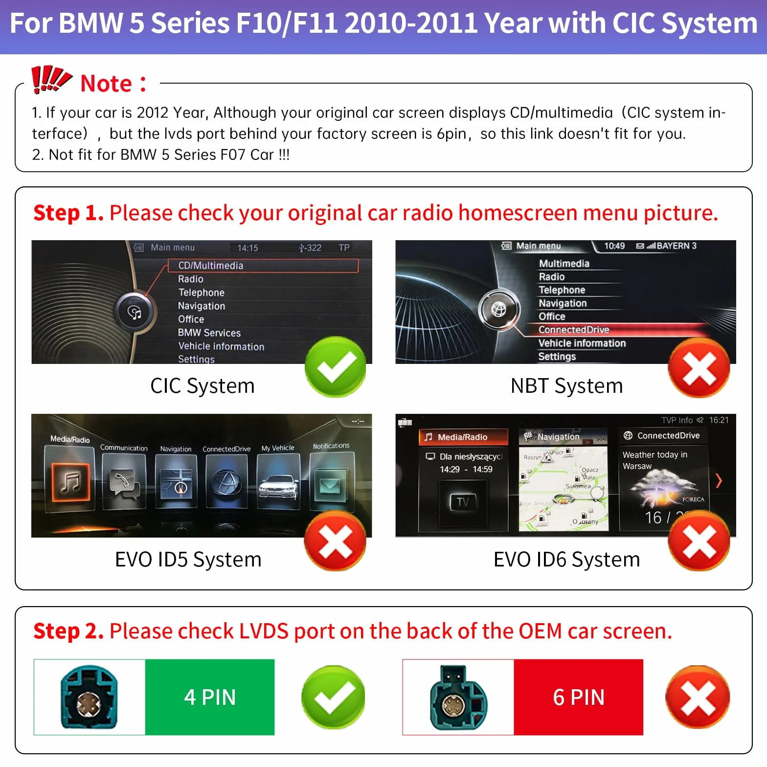 Road Top Radio samochodowe,10,25 cala Ekran dotykowy Carplay dla BMW 5 serii F10/F11 2010-2011 rok z systemem CIC, obsługa bezprzewodowego Carplay/Android Auto/Mirrorlink/Nawigacja