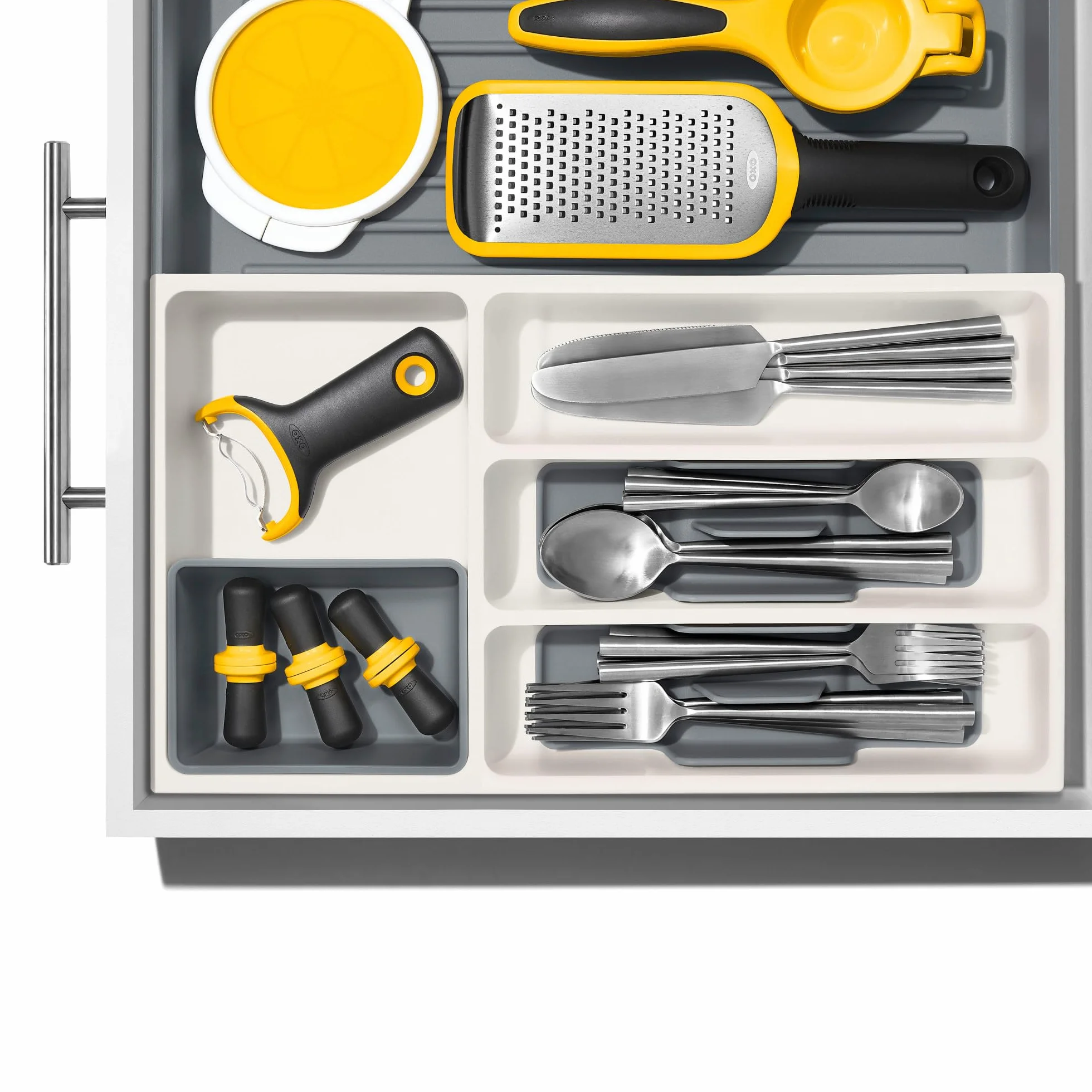 OXO Good Grips regulowany organizer na przybory do szuflady kuchennej, biały