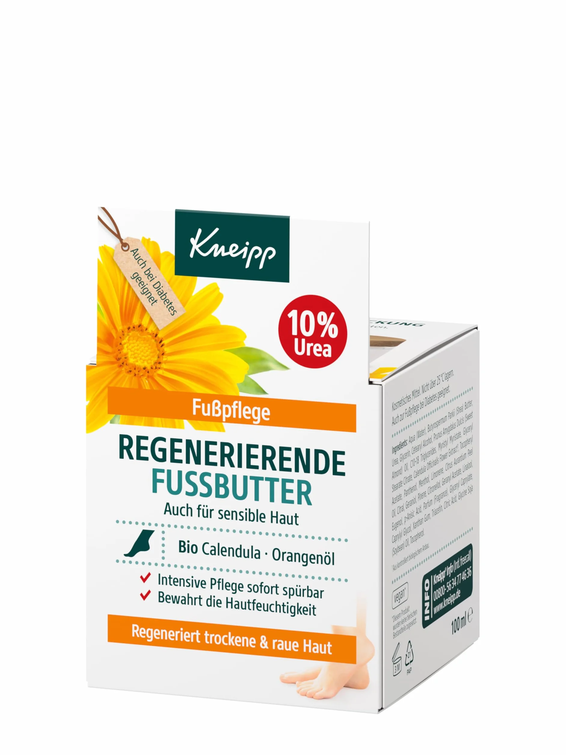 Kneipp Regenerujące masło do stóp – również do skóry wrażliwej – bio nagietek i olejek pomarańczowy – intensywna pielęgnacja natychmiast odczuwalna – 100 ml
