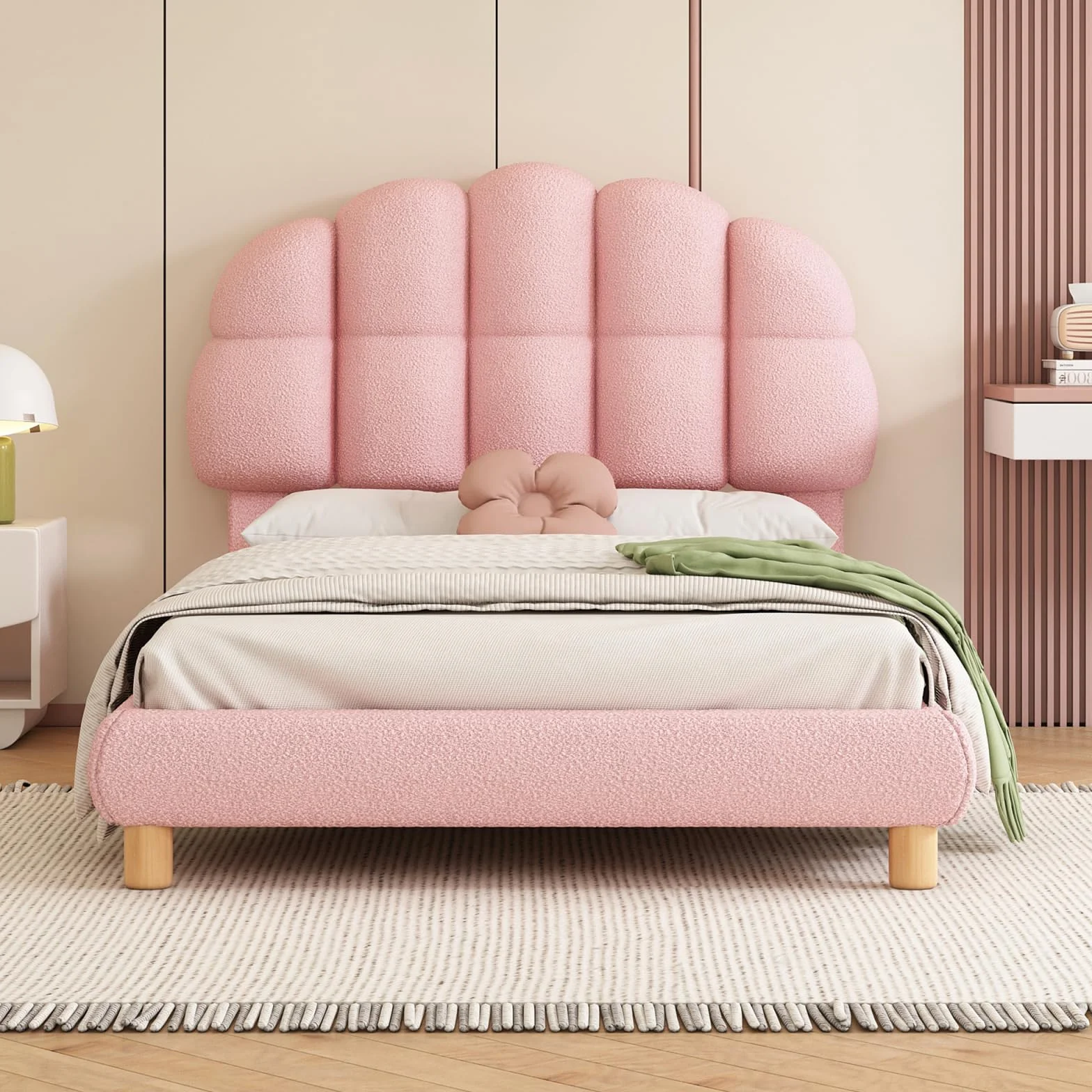 FEEOHOME Łóżko dziecięce 90x200 cm tapicerowane welurowe różowe