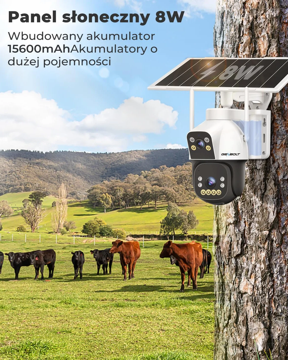 GENBOLT 4G AOV Kamera Zewnętrzna Solarna, Nagrywanie 24/7 3MP+3MP CCTV Zewnętrzna Kamera Monitoringu z wykrywaniem AI z kartą SIM, Kamera IP Zewnętrzna 8W 15600mAh, Automatyczne śledzenie