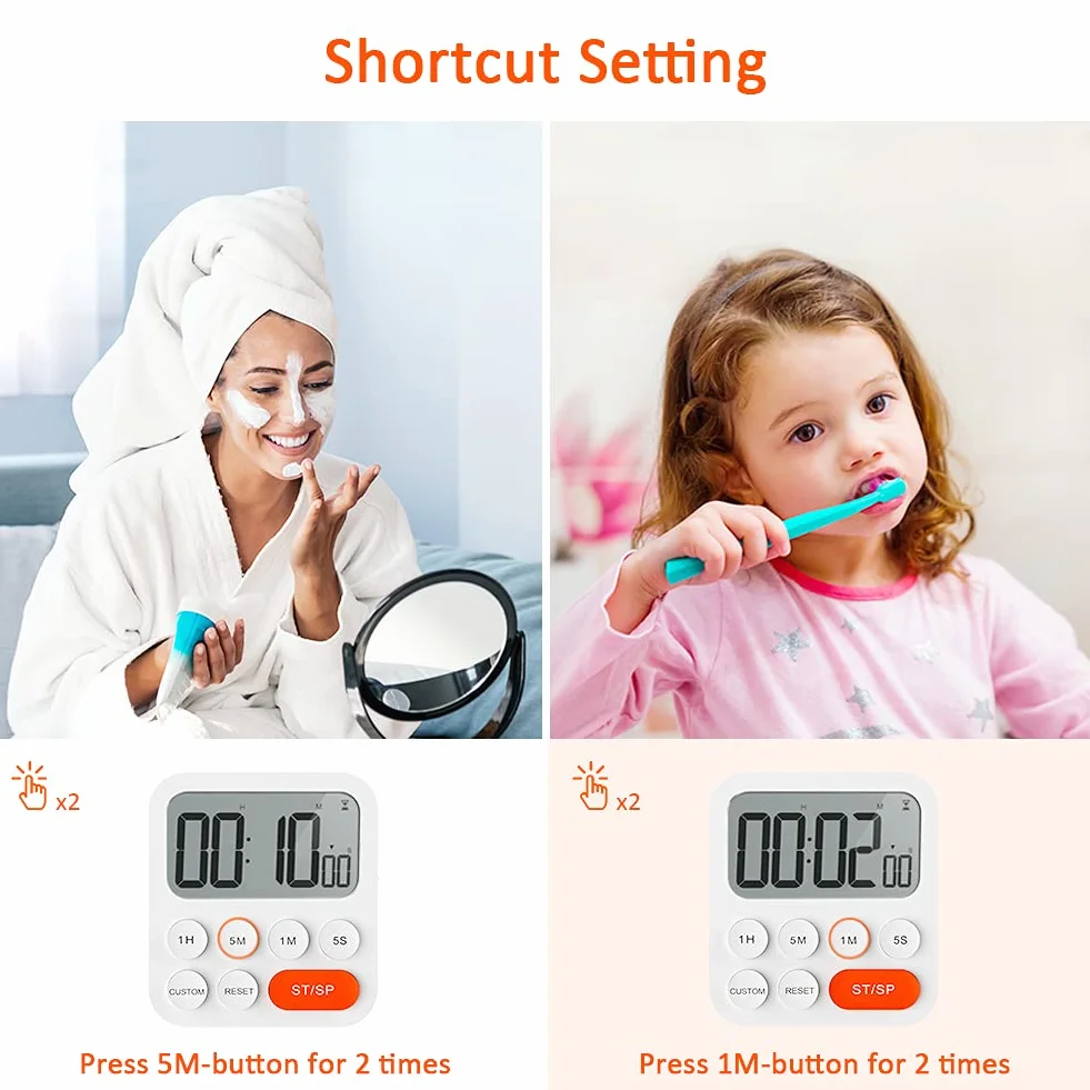 LIORQUE timer kuchenny, timer kuchenny, cyfrowy timer i odliczanie z trybem niestandardowym, 3 poziomy głośności do egzaminu, spotkanie, bez szumów - 2 baterie AAA