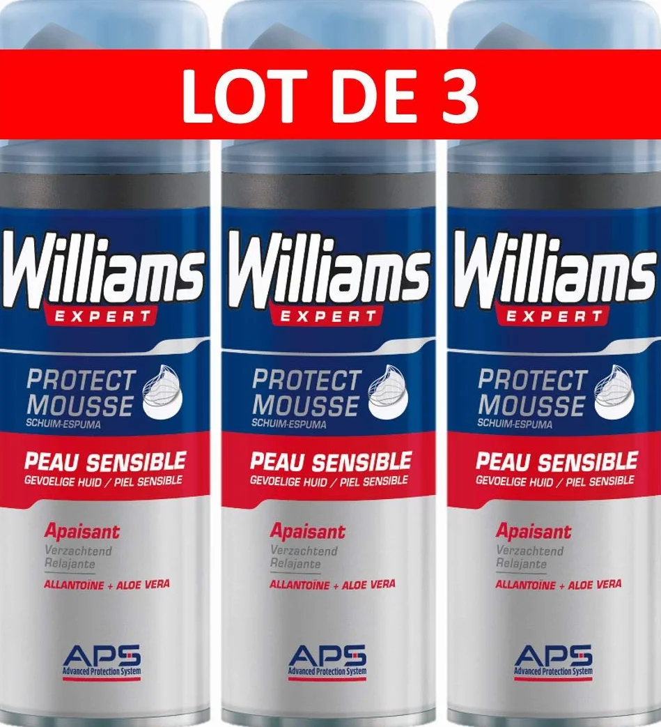 Williams Protect Pianka do golenia skóry wrażliwej, hipoalergiczna, kojąca, 200ml - Zestaw 3 szt