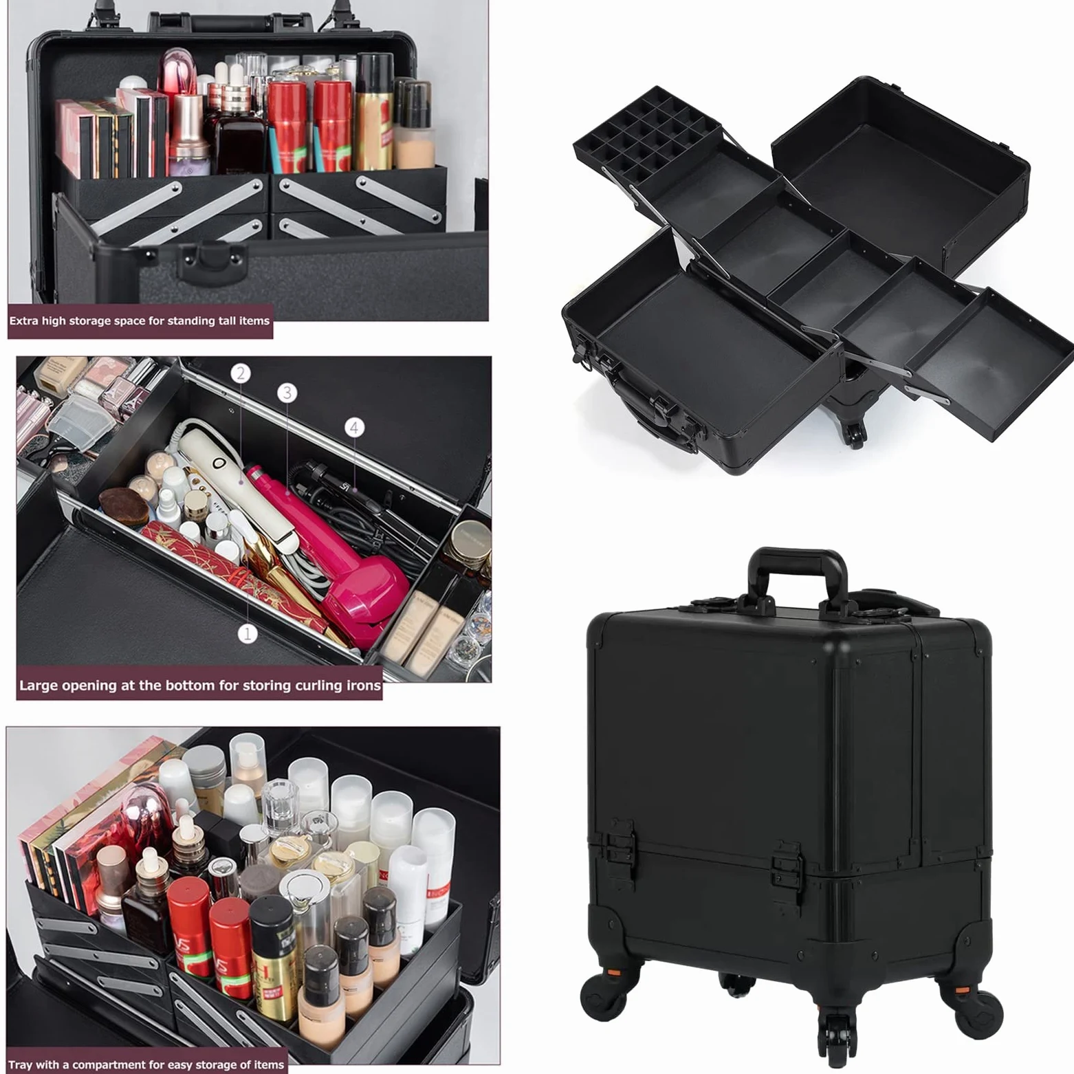 Walizka na kółkach, walizka na kółkach do makijażu, przenośny wózek kosmetyczny, etui na manicure, aluminiowa walizka na makijaż, na przybory do paznokci, kosmetyczka, podróżna kosmetyczka,