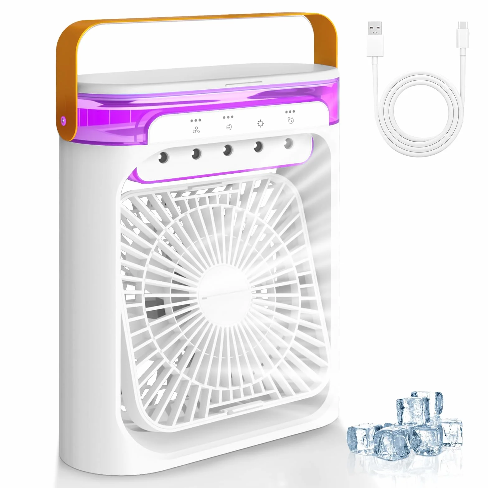 Przenośny mini klimatyzator USB 4 w 1, wentylator, 3 prędkości chłodnica powietrza biały