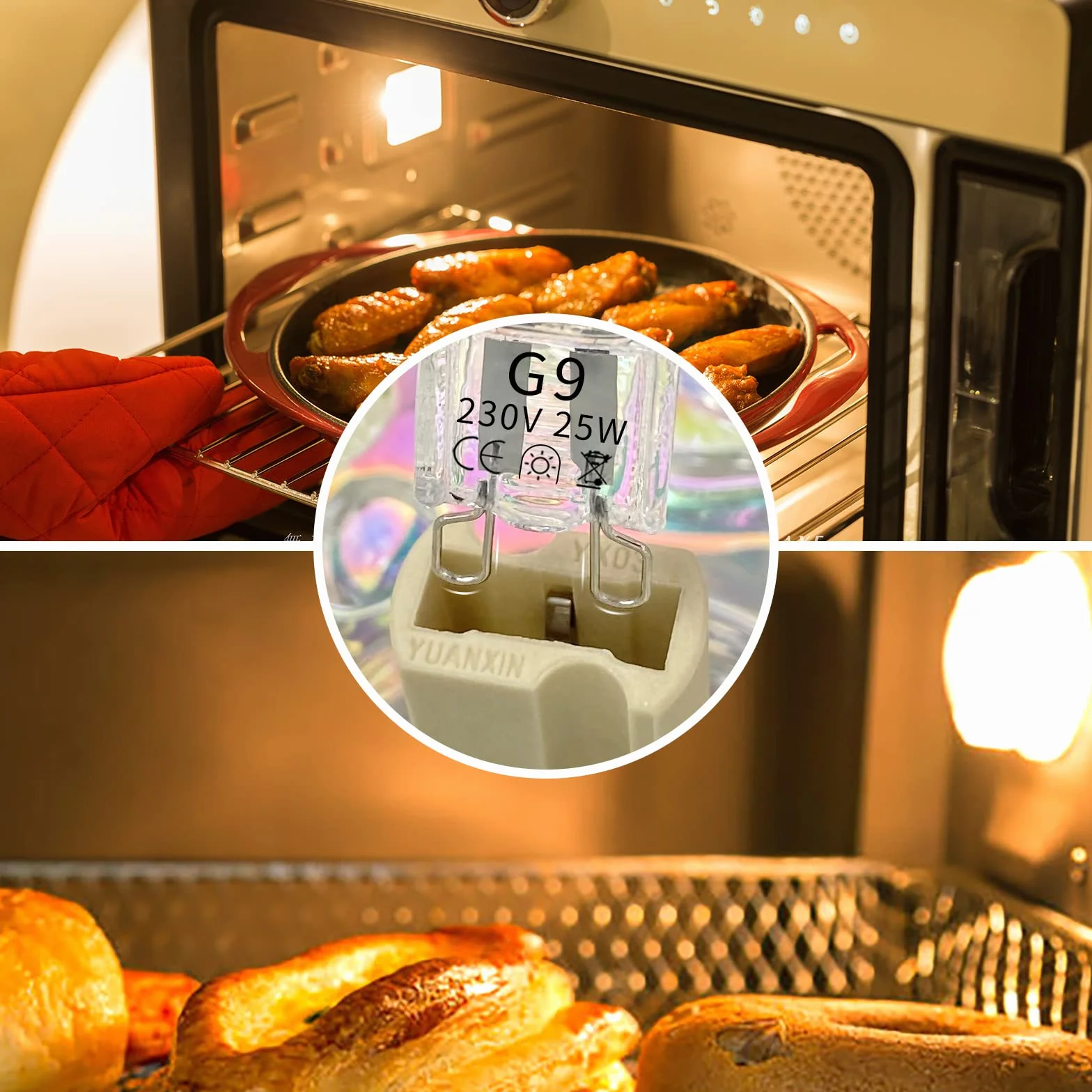 Żarówka piekarnika G9 25 W 230 V 300℃ odporna na ciepło halogenowa ściemniana żarówka do piekarnika kuchenka mikrofalowa lampa zastępcza do piekarnika Neff Zanussi Smeg Bosch AEG
