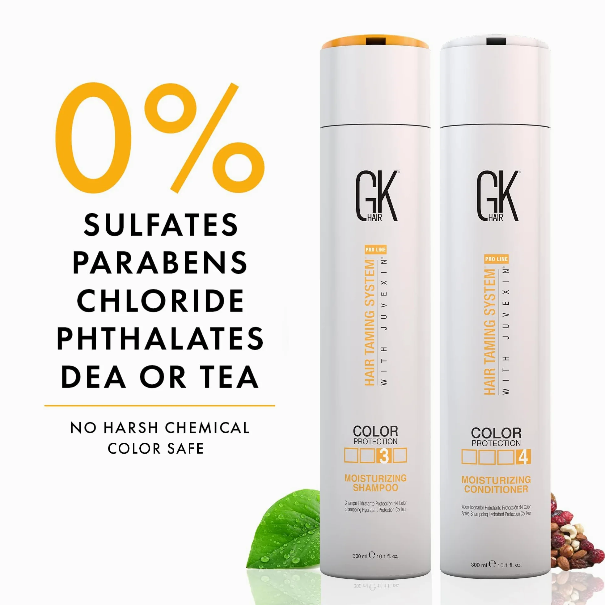 GK Hair Global Keratin Moisturizing szampon i odżywka 300 ml z Cashmere 50 ml i bezpłatnym serum z olejkiem arganowym 10 ml do suchych, kręconych grubych, kędzierzawych włosów, niesfornych włosów