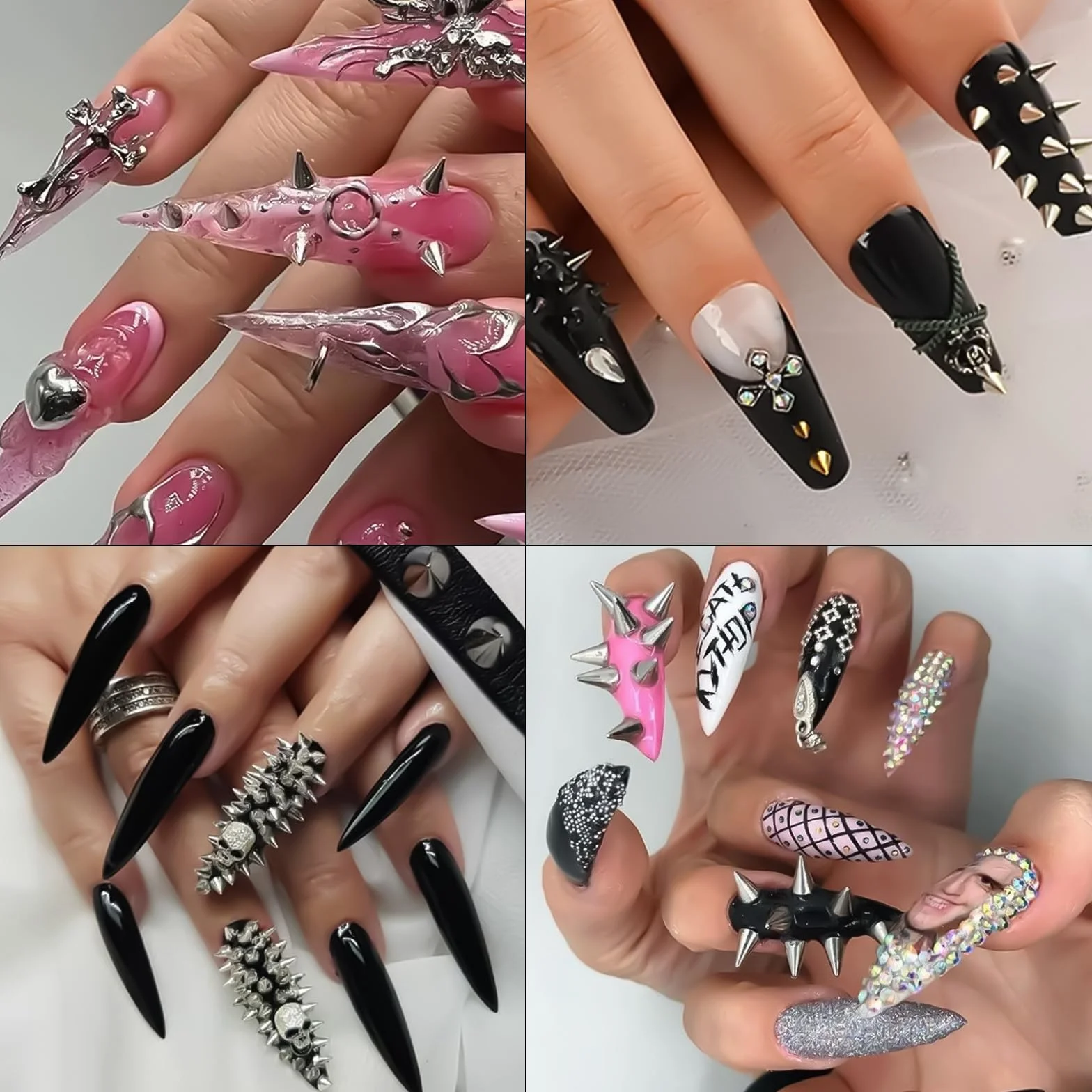 6 metalowych zawieszek na paznokcia/pudełko, punk, gotyckie, kolczyki na sztyfcie, mini stożek kolce do paznokci, ozdoby do paznokci 3D, zawieszki ze stopu, cyrkonie, akcesoria do stylizacji paznokci
