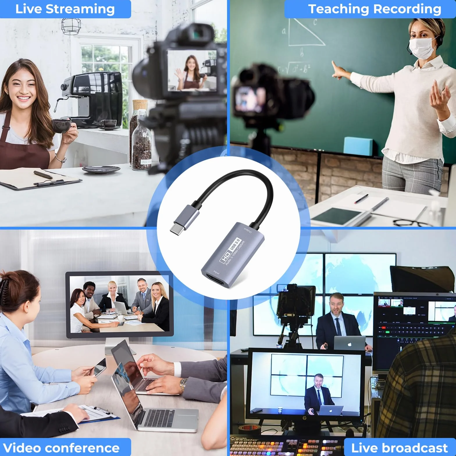 Guermok Karta przechwytywania wideo, karta przechwytywania audio USB 3.0 HDMI na USB C, 4K 1080p60fps urządzenia przechwytujące do gier na żywo rejestrator wideo, działa z systemem Windows Mac OS dla