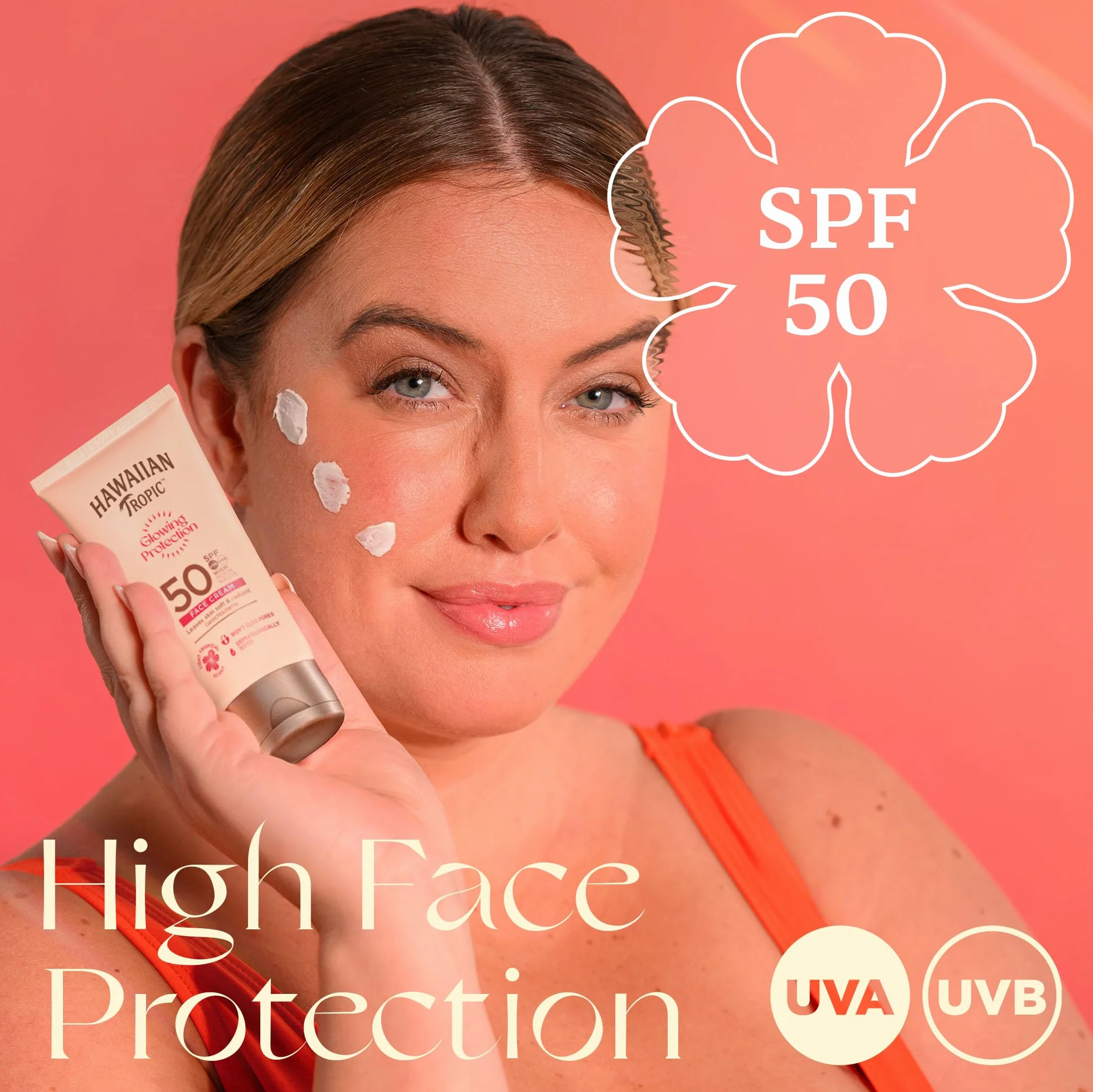 Hawaiian Tropic Glowing Protection Face Sunscreen LSF 50 UVA + UVB Protection, 50 ml