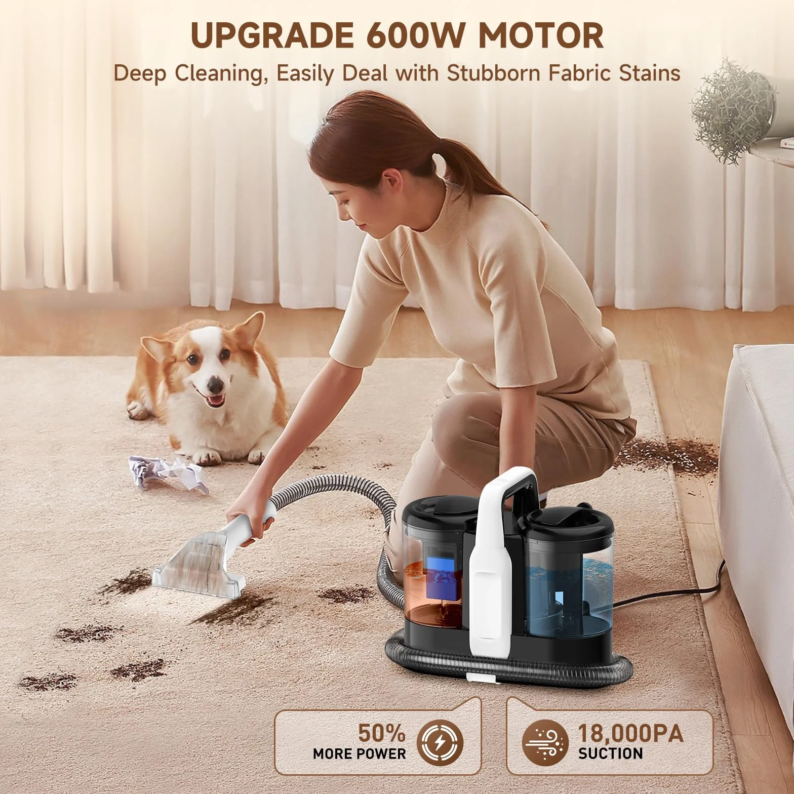 Odkurzacz tapicerski 600 W kompaktowy do czyszczenia dywanów sof mebli