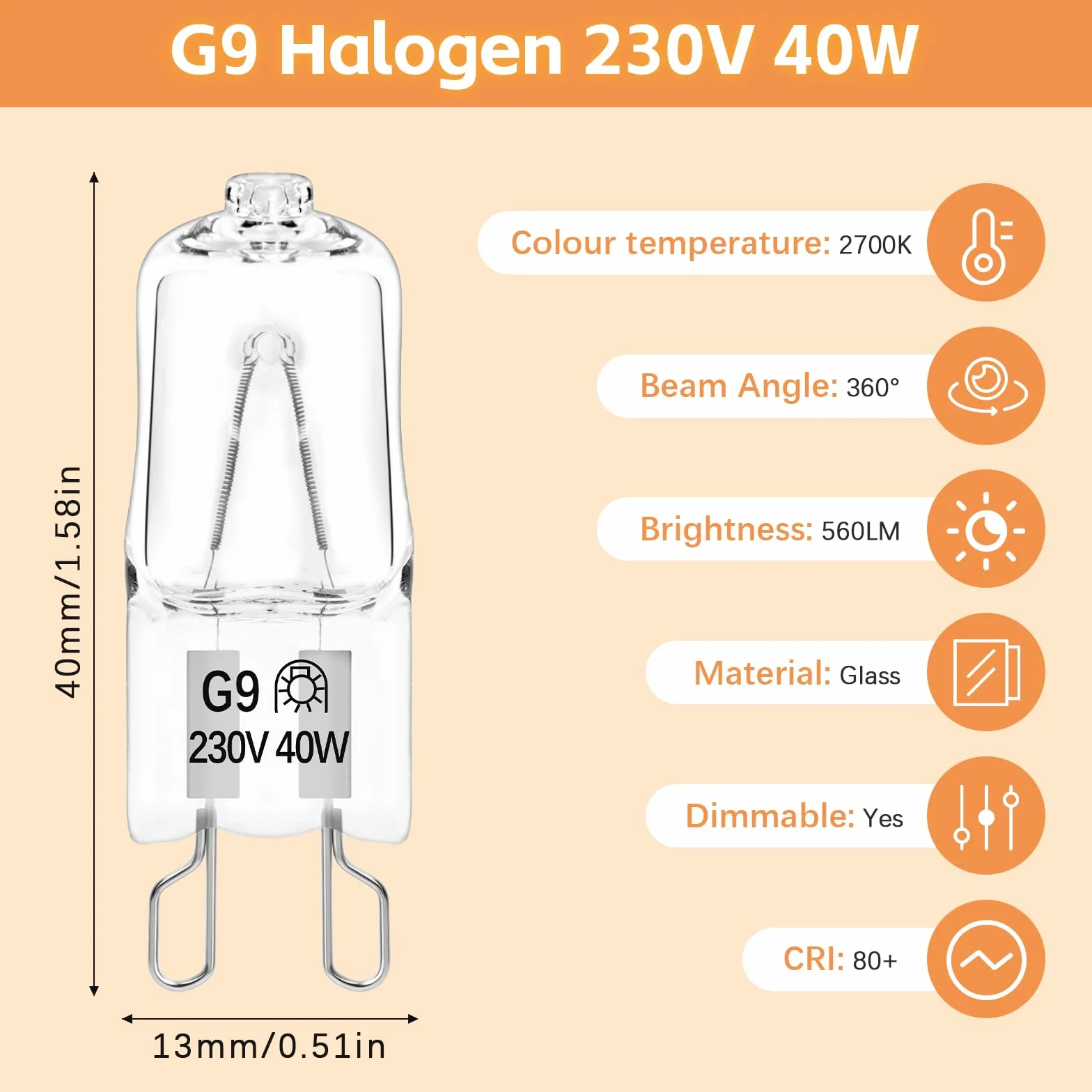 Żarówki halogenowe G9 40W 230V do piekarnika odporne na 300°C