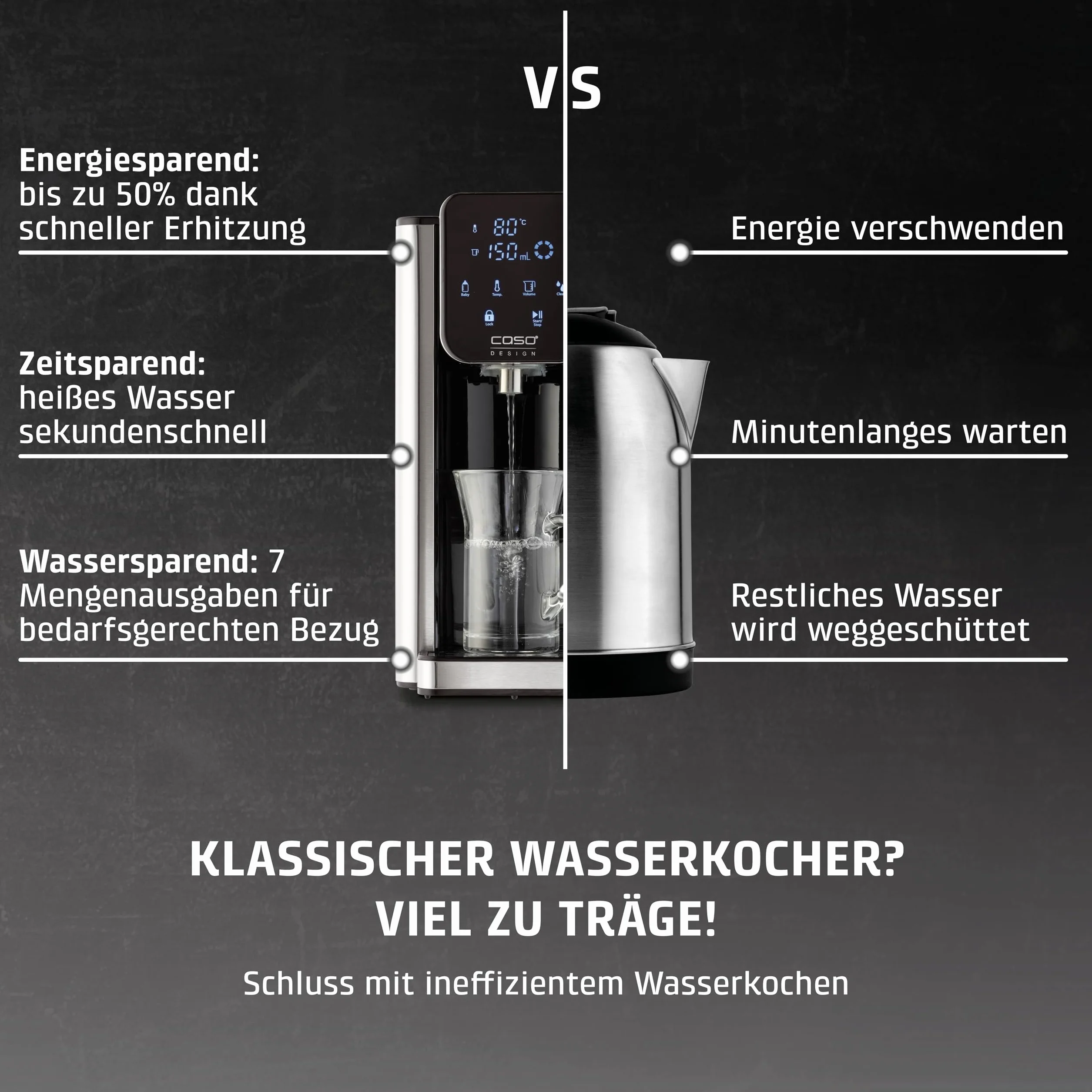Caso Hw660 Podgrzewacz Wody, Czarny/Srebrny, 2.7 l